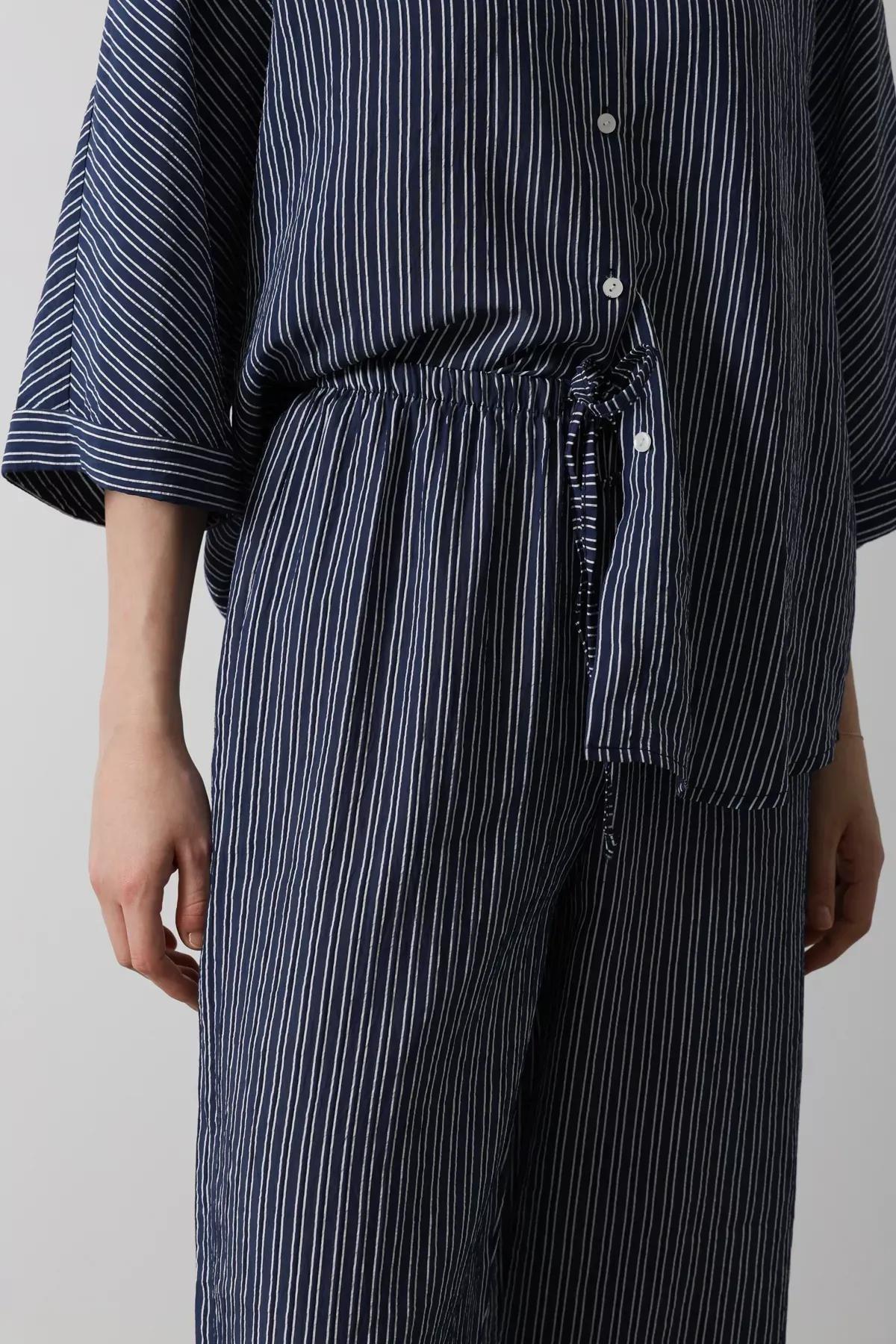 Navy Striped Tie Waist Trousers, Navy blue, large image number 4