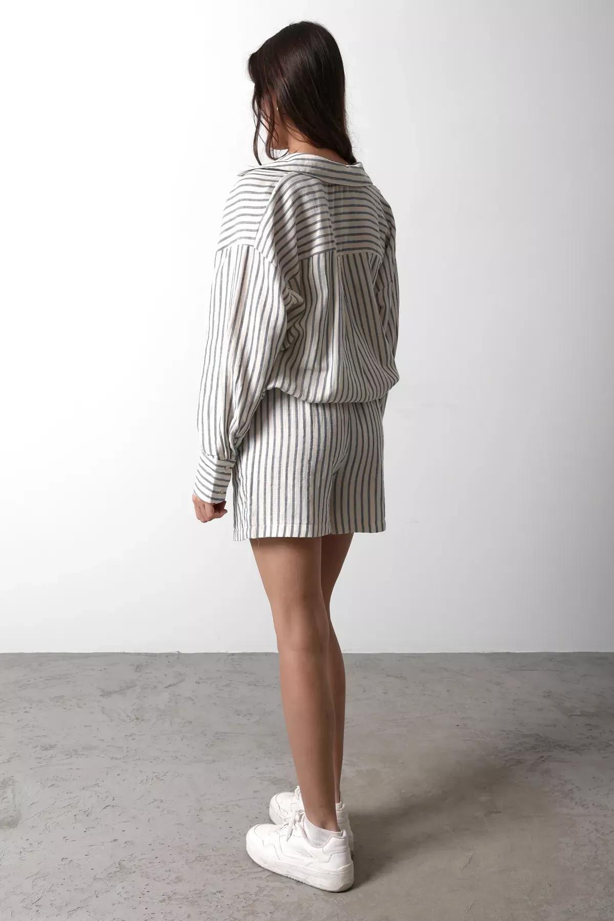 Beige Striped Shorts and Bermuda, , large image number 4