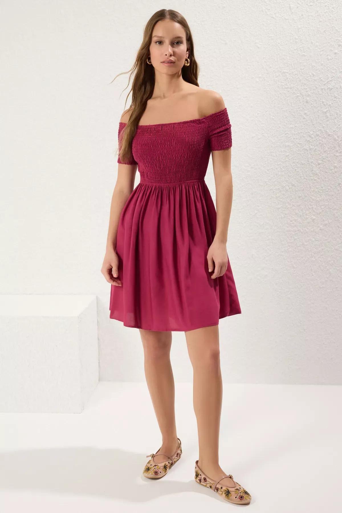 Pink Waist Opening Mini Dress, Fuchsia, large image number 1