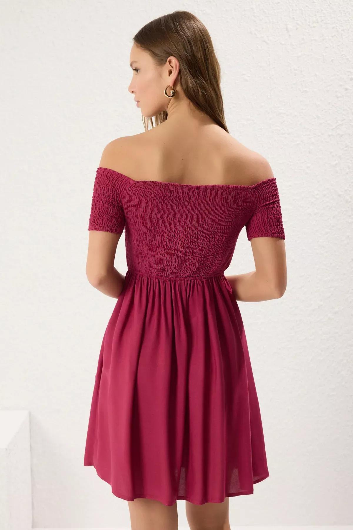 Pink Waist Opening Mini Dress, Fuchsia, large image number 4