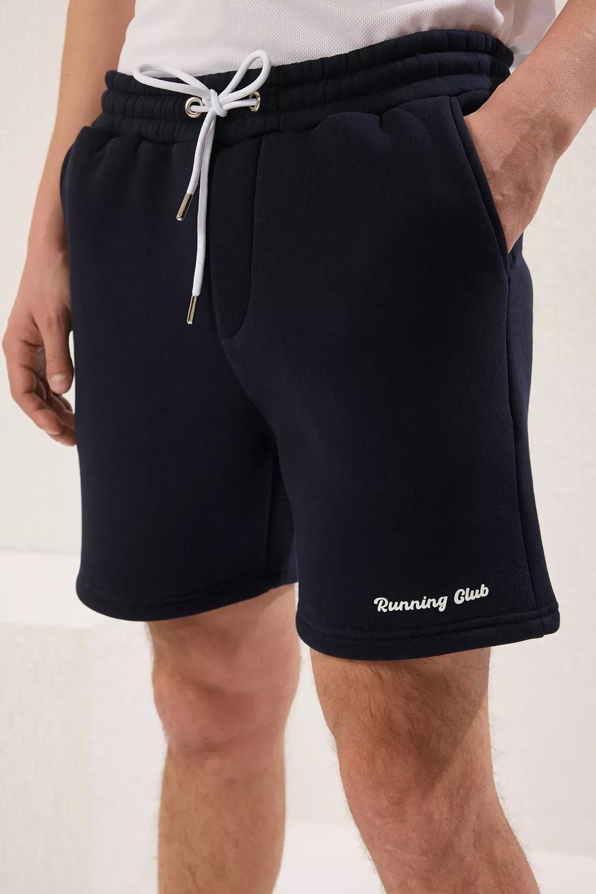 Blue Fleece Embossed Shorts, Navy blue, medium