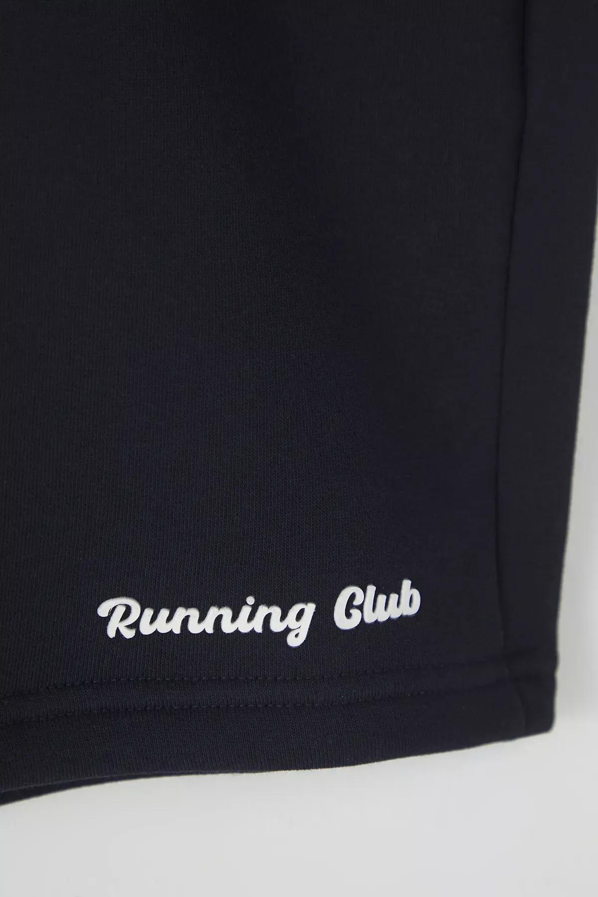 Blue Fleece Embossed Shorts, Navy blue, large image number 1