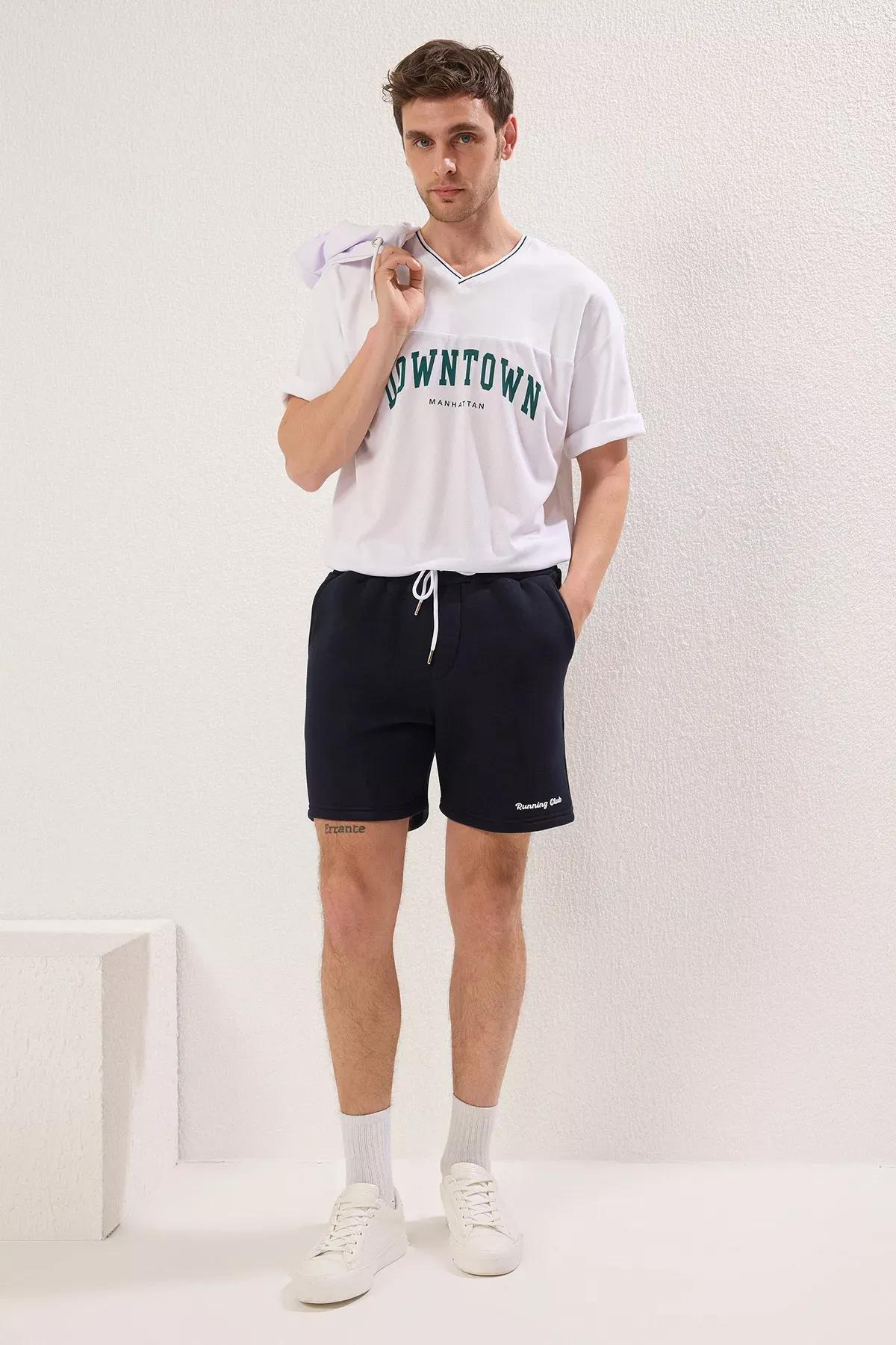 Blue Fleece Embossed Shorts, Navy blue, large image number 2