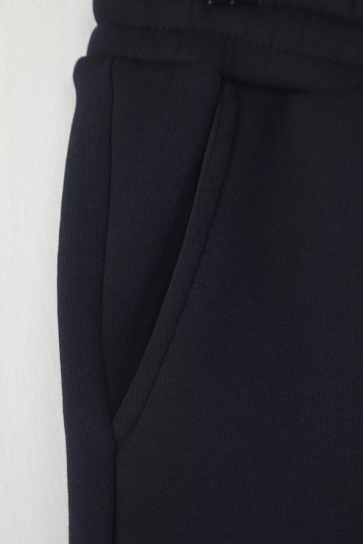 Blue Fleece Embossed Shorts, Navy blue, large image number 3