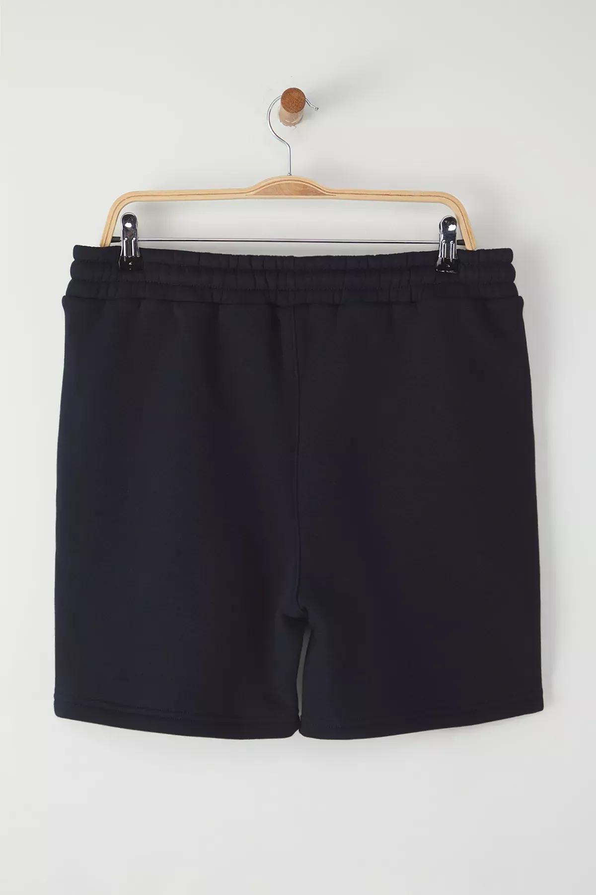Blue Fleece Embossed Shorts, Navy blue, large image number 5