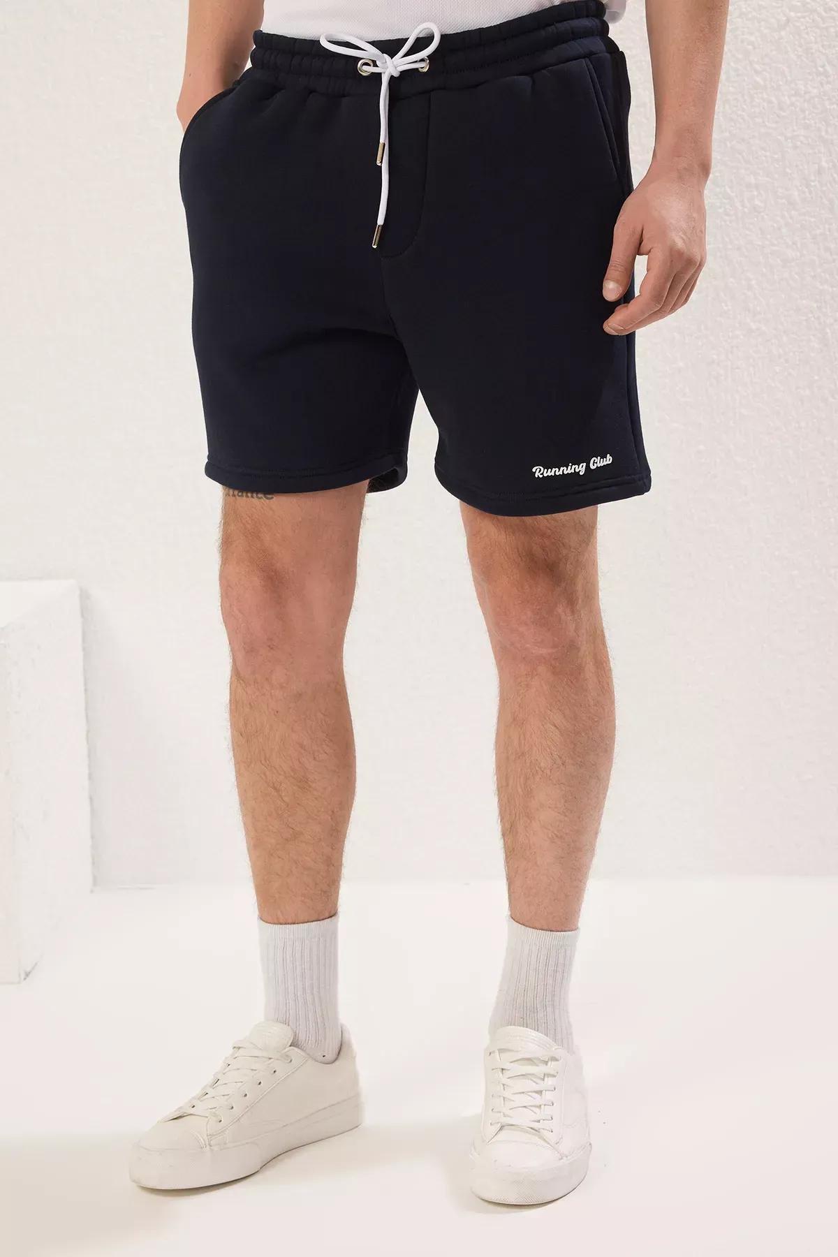 Blue Fleece Embossed Shorts, Navy blue, large image number 6