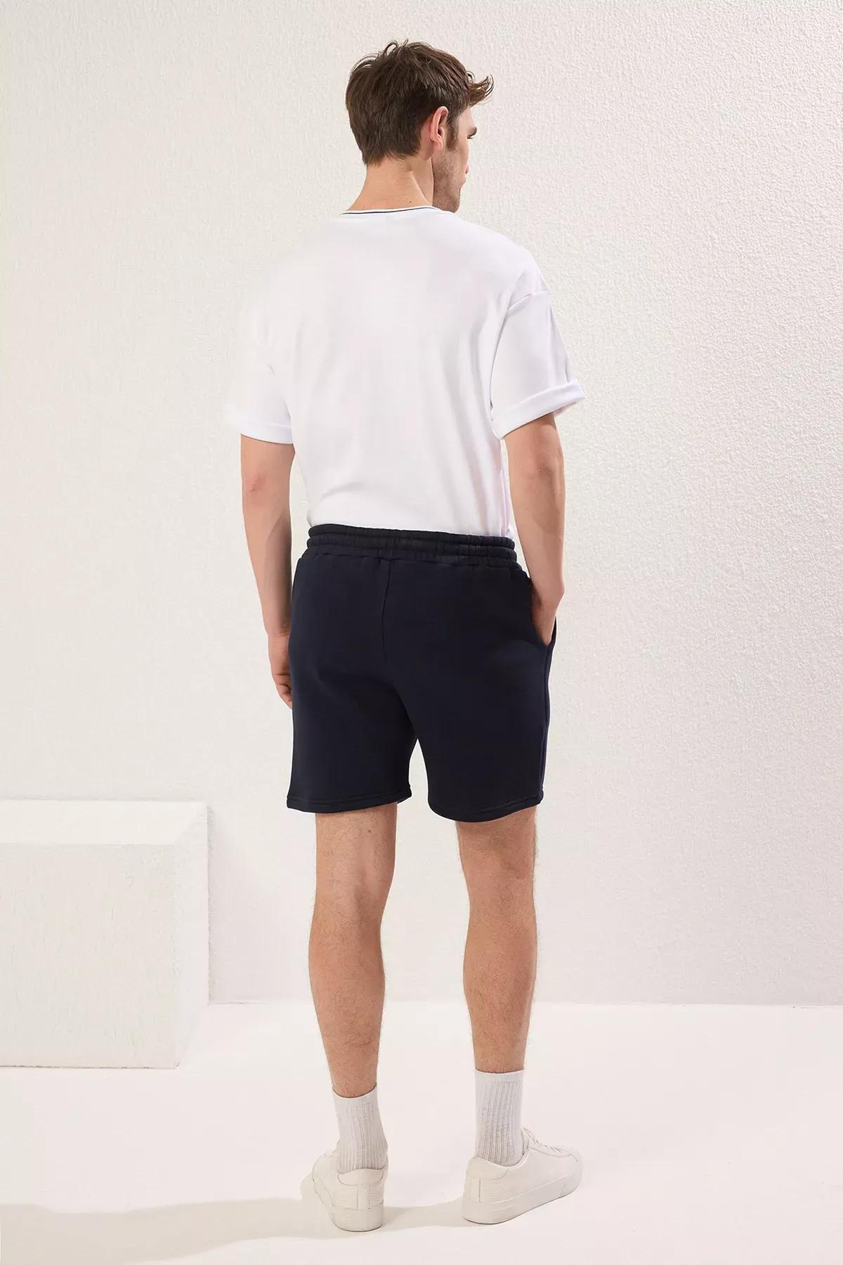 Blue Fleece Embossed Shorts, Navy blue, large image number 7