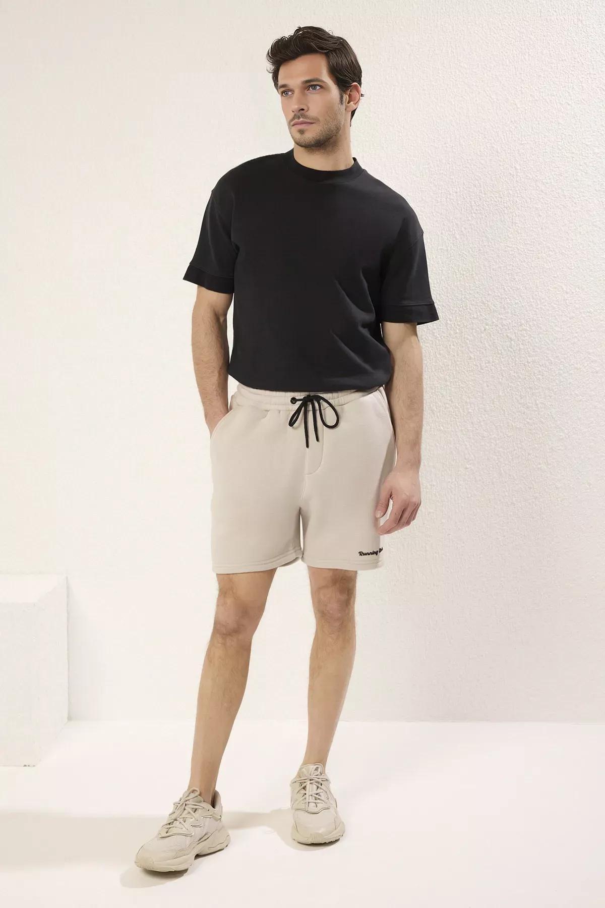 Beige Thick Inside Printed Shorts, STONE, large image number 0