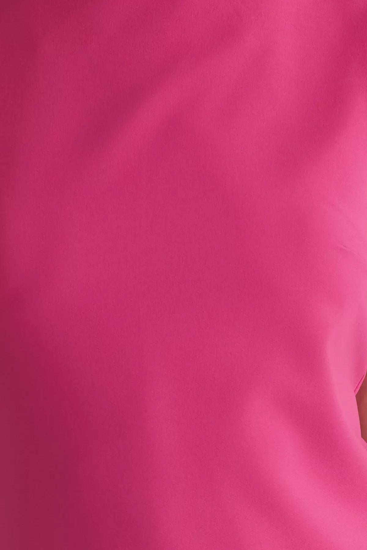Pink Straight Cut Piping Detail Mini Dress, Fuchsia, large image number 3