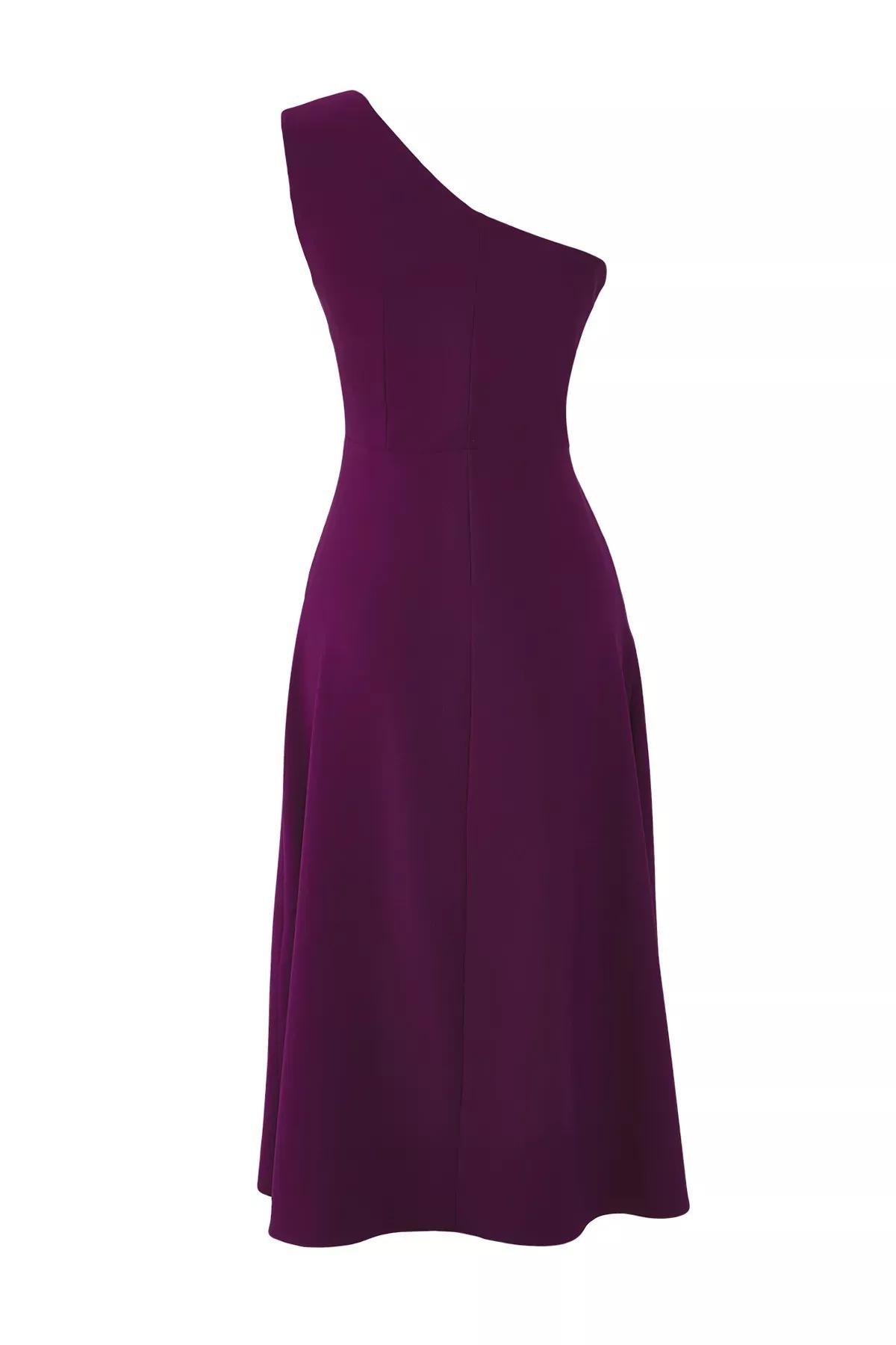 Purple One Shoulder Midi Dress, Plum, large image number 5
