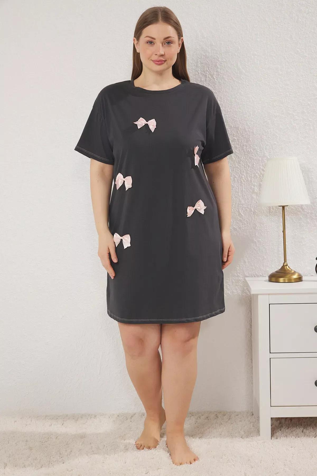 Grey Embroidered Knit Nightgown, , large image number 0