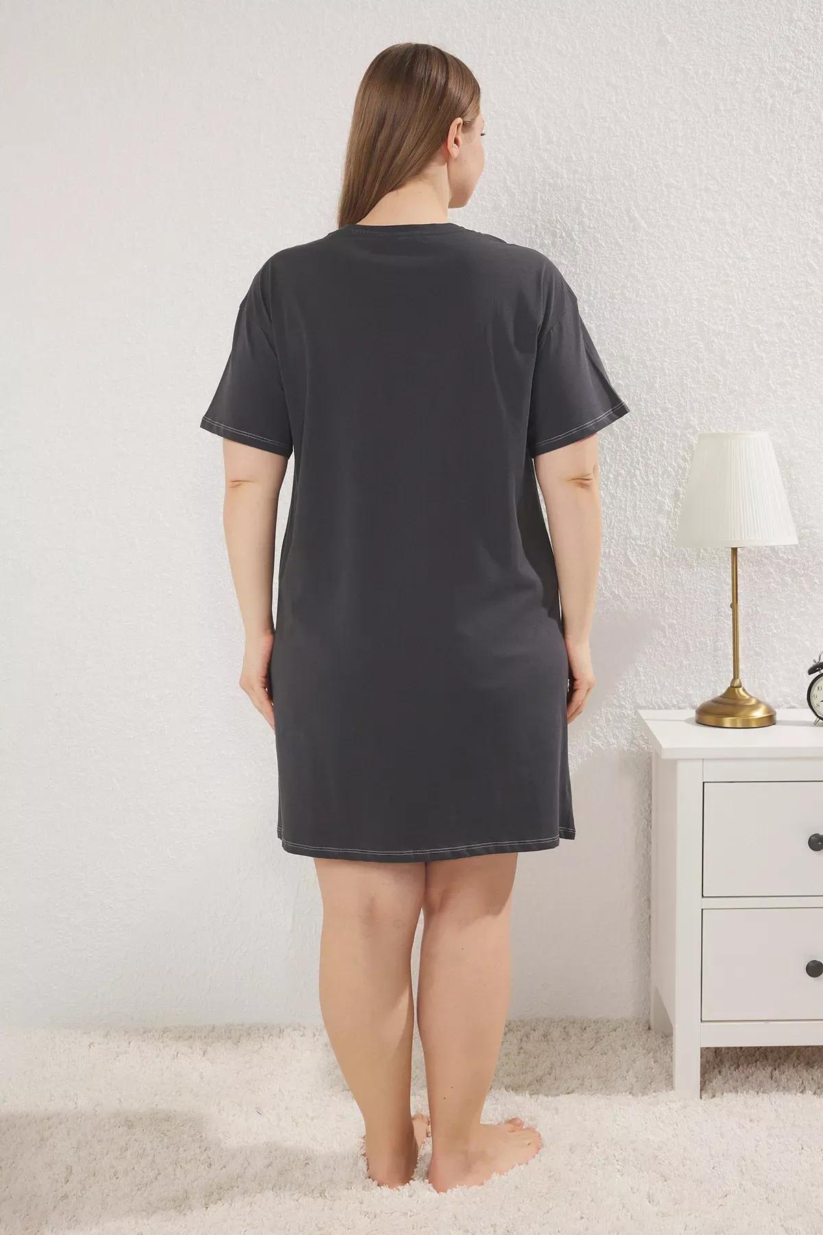 Grey Embroidered Knit Nightgown, , large image number 3