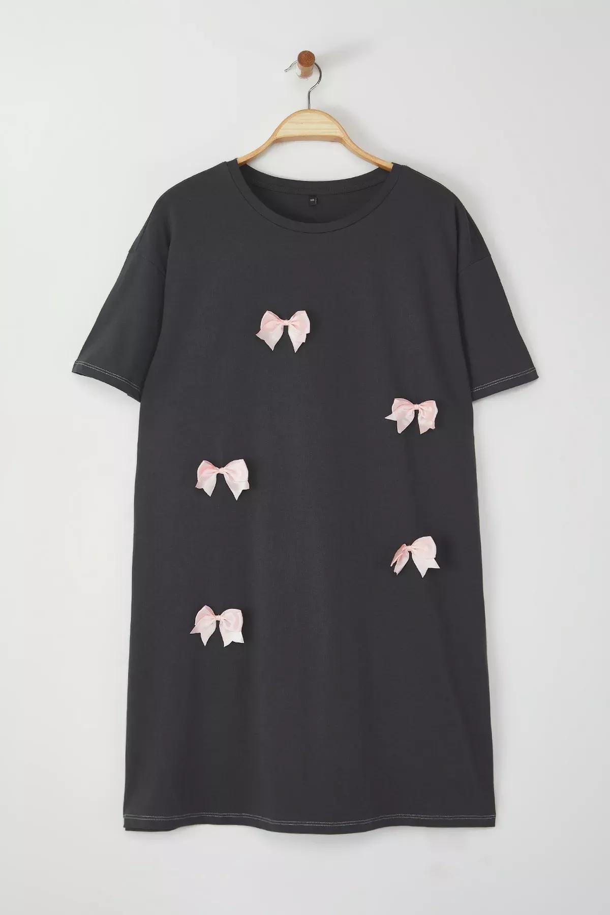 Grey Embroidered Knit Nightgown, , large image number 4
