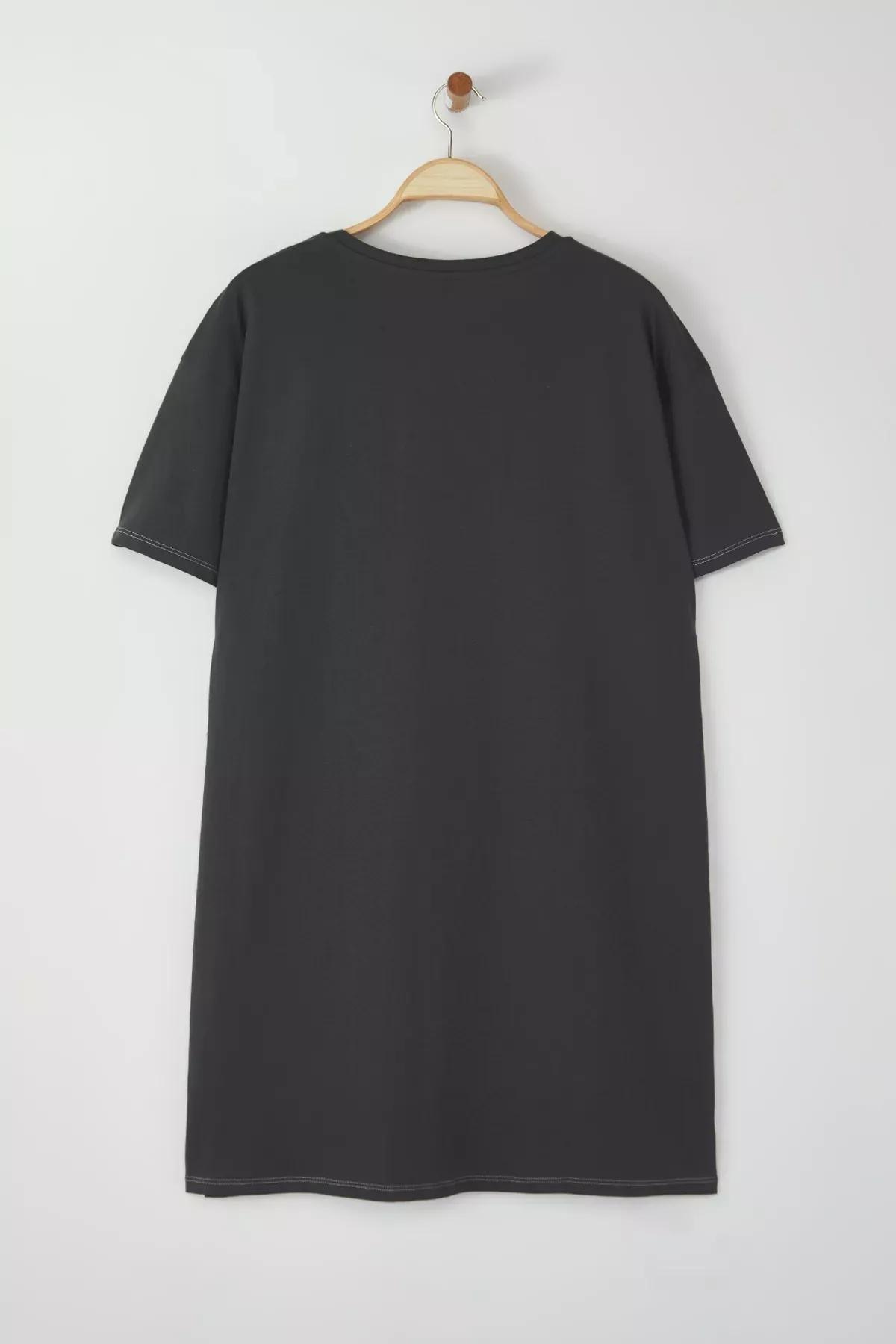 Grey Embroidered Knit Nightgown, , large image number 5