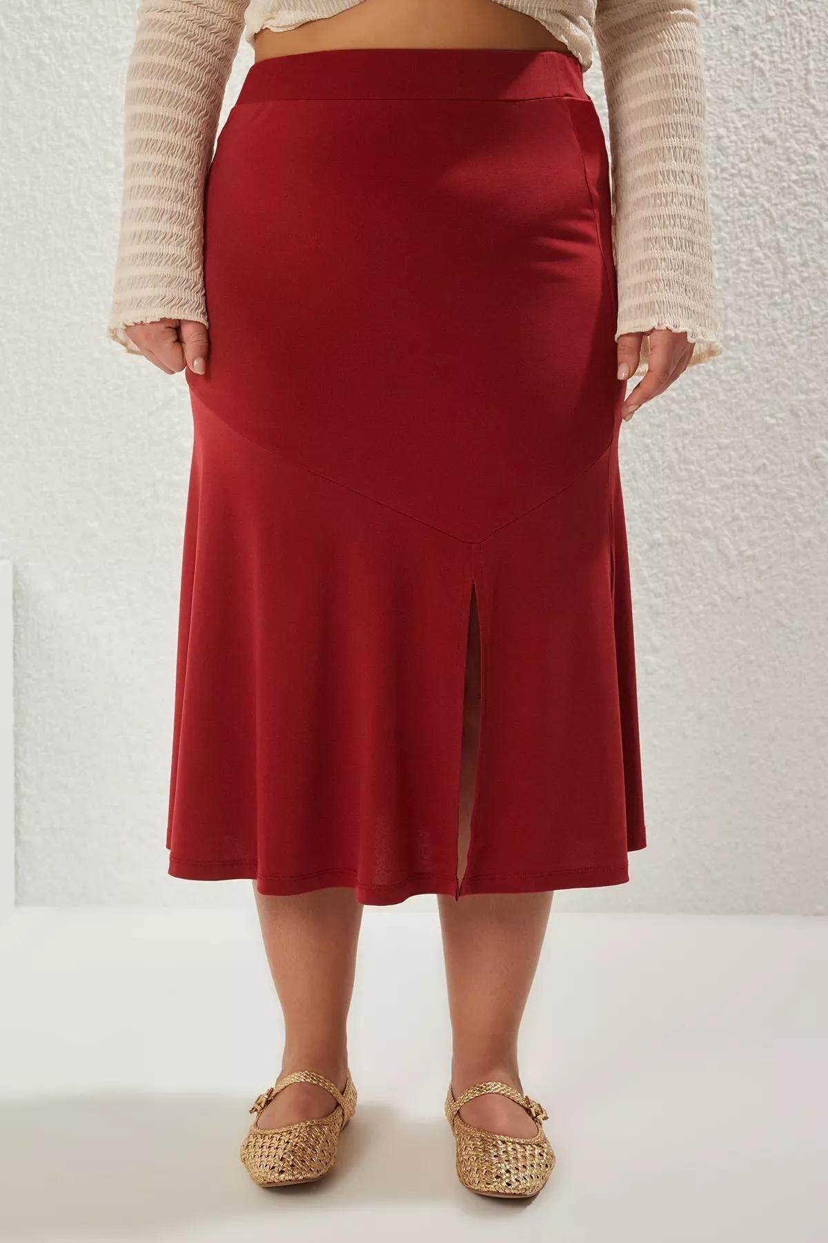 Burgundy Elastic Waist Knit Skirt, C101_7277, large image number 2