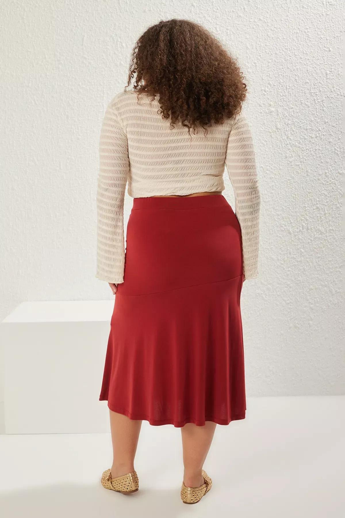 Burgundy Elastic Waist Knit Skirt, C101_7277, large image number 4