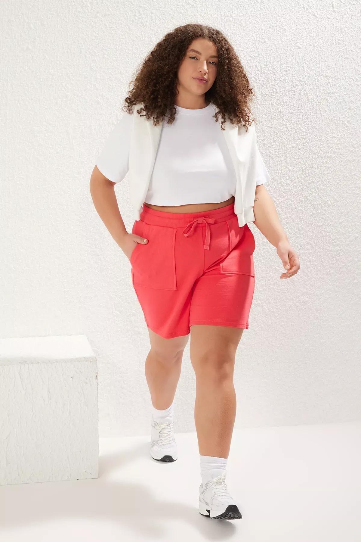 Pink Knitted Plus-Size Shorts, , large image number 0
