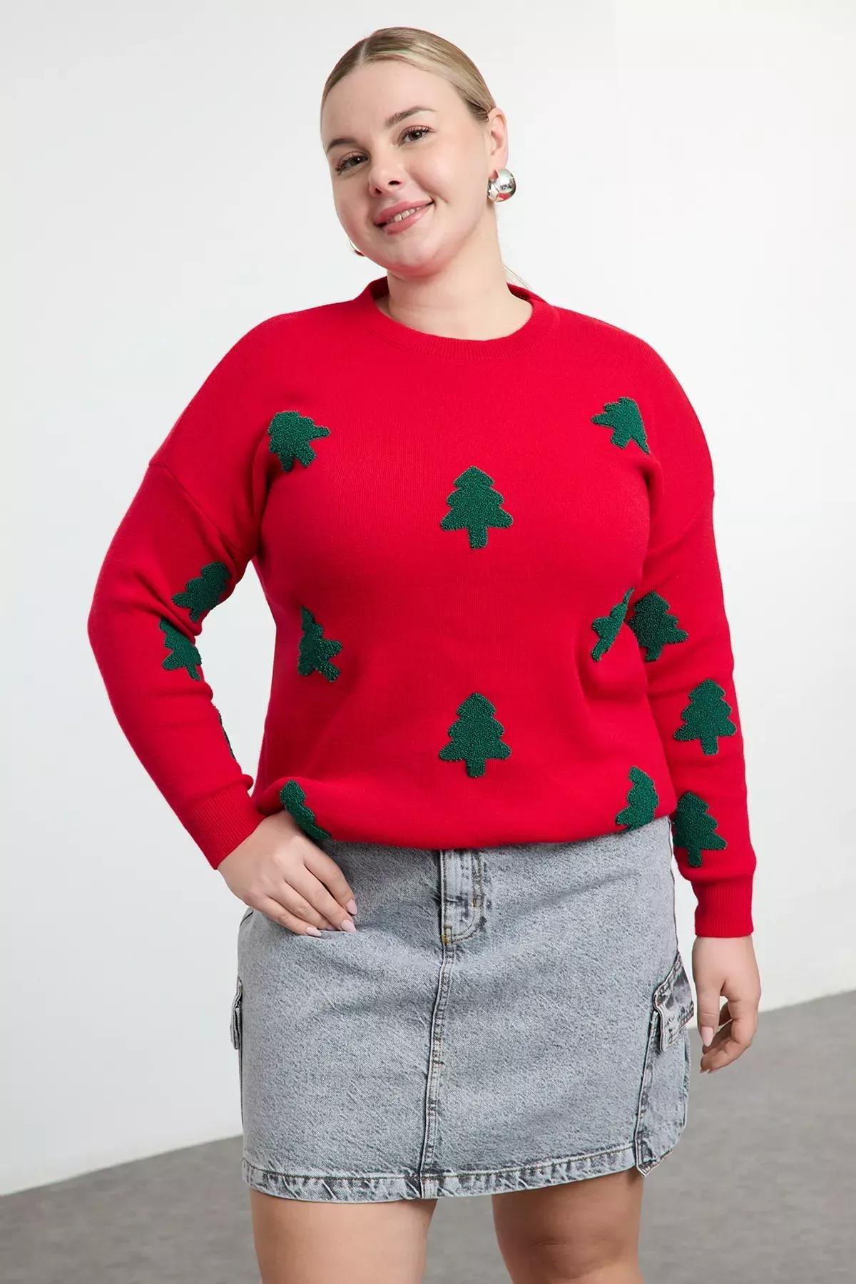 Red Embroidered Knit Sweater, Red, large image number 0