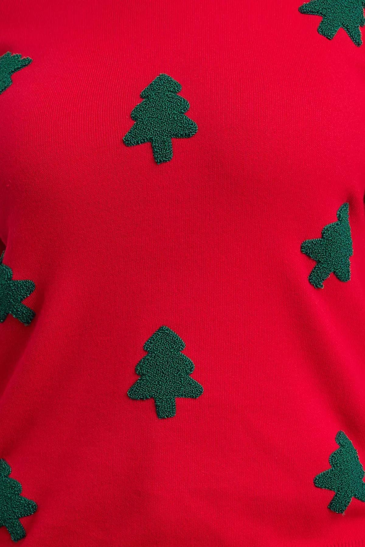 Red Embroidered Knit Sweater, Red, large image number 2
