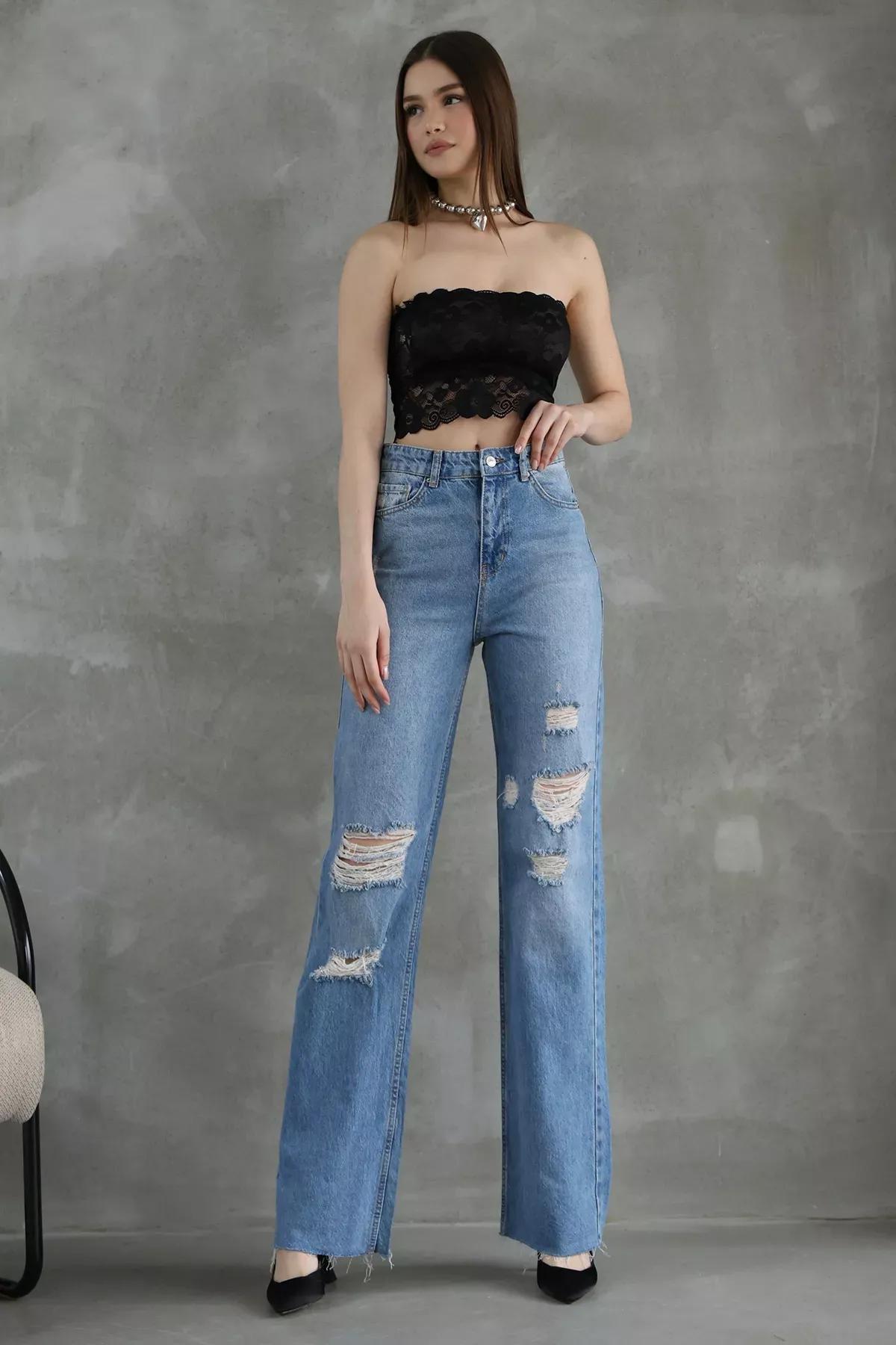 Blue Ripped High-Waist Jeans, , large image number 0
