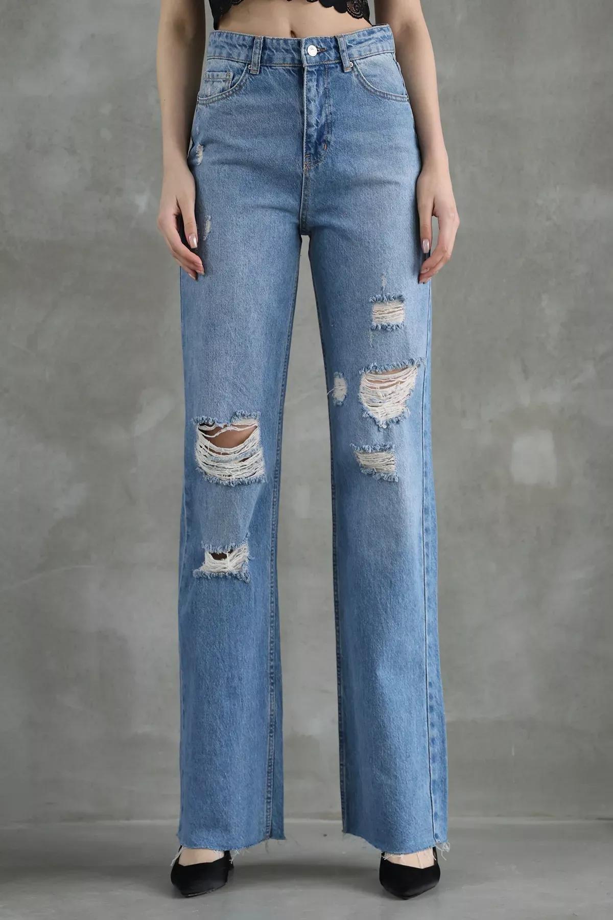 Blue Ripped High-Waist Jeans, , large image number 2