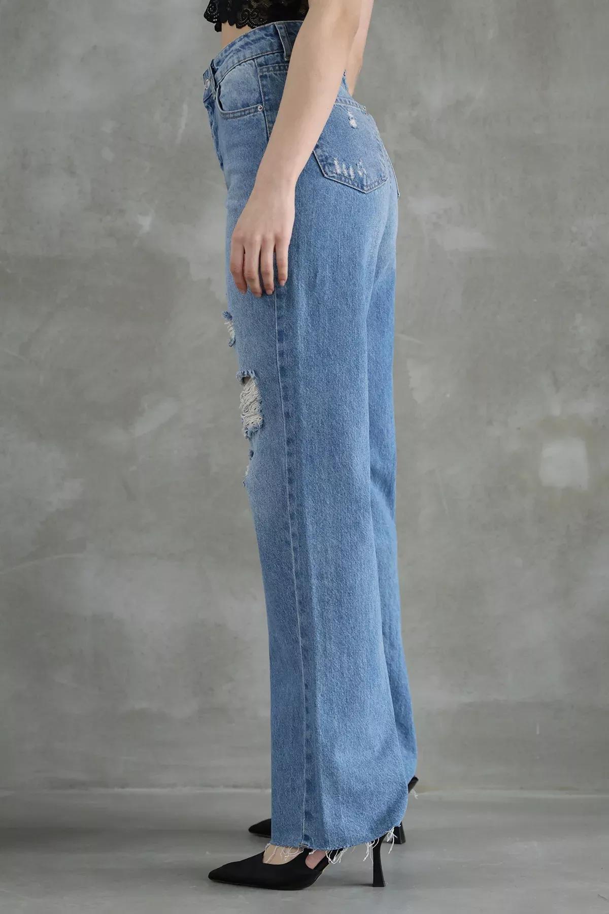 Blue Ripped High-Waist Jeans, , large image number 3