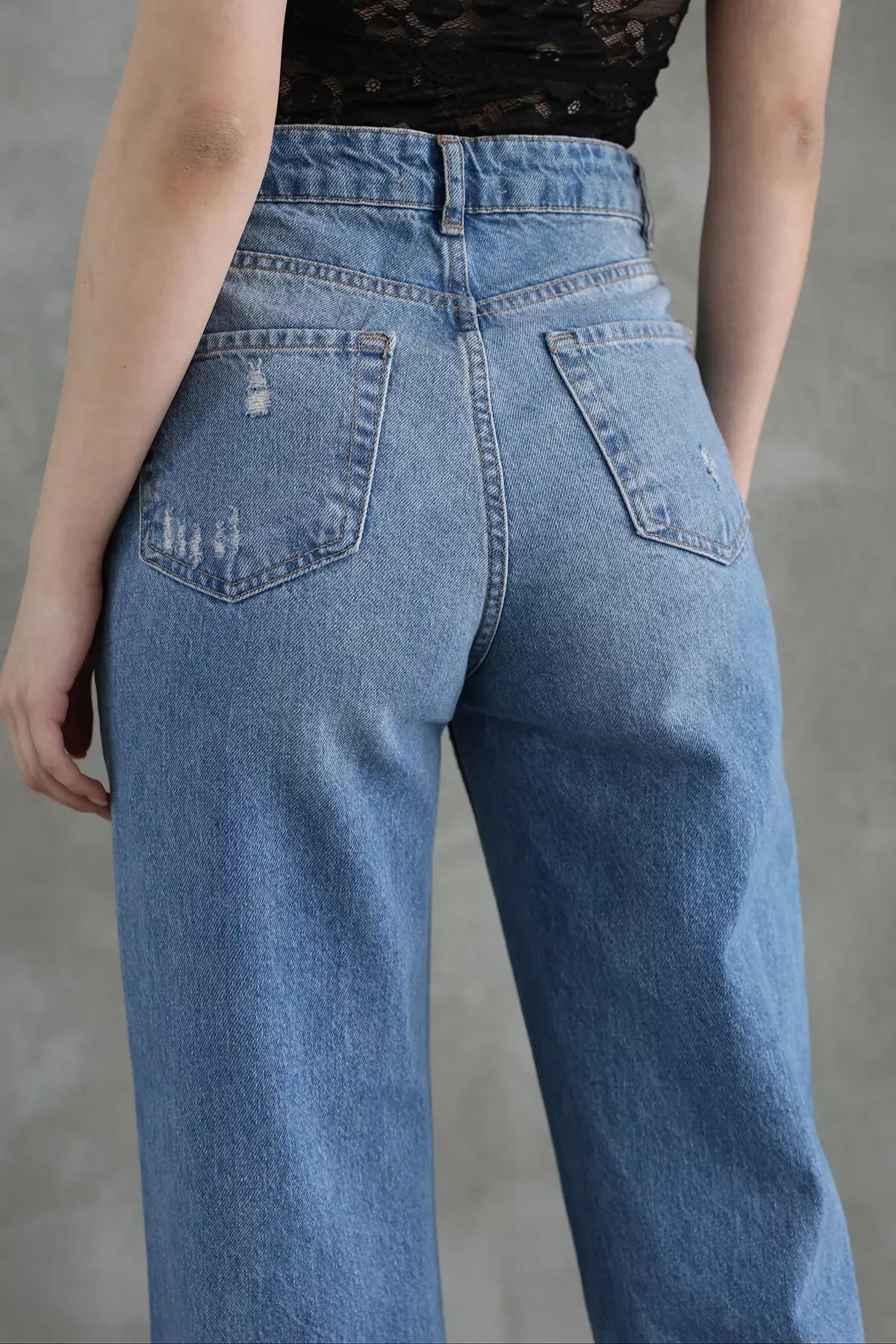 Blue Ripped High-Waist Jeans, , large image number 4