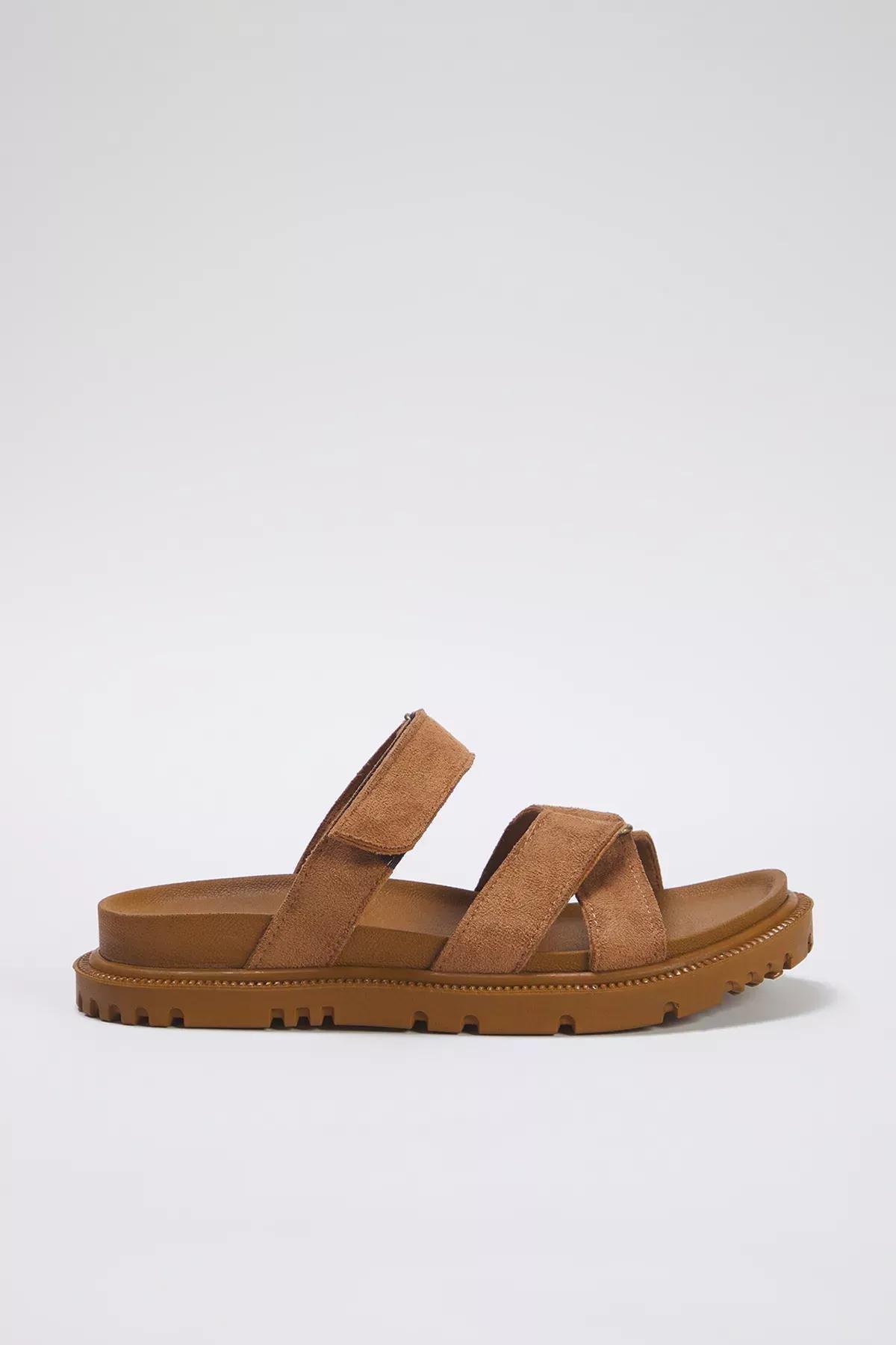 Brown Velcro Flat Slippers, , large image number 4