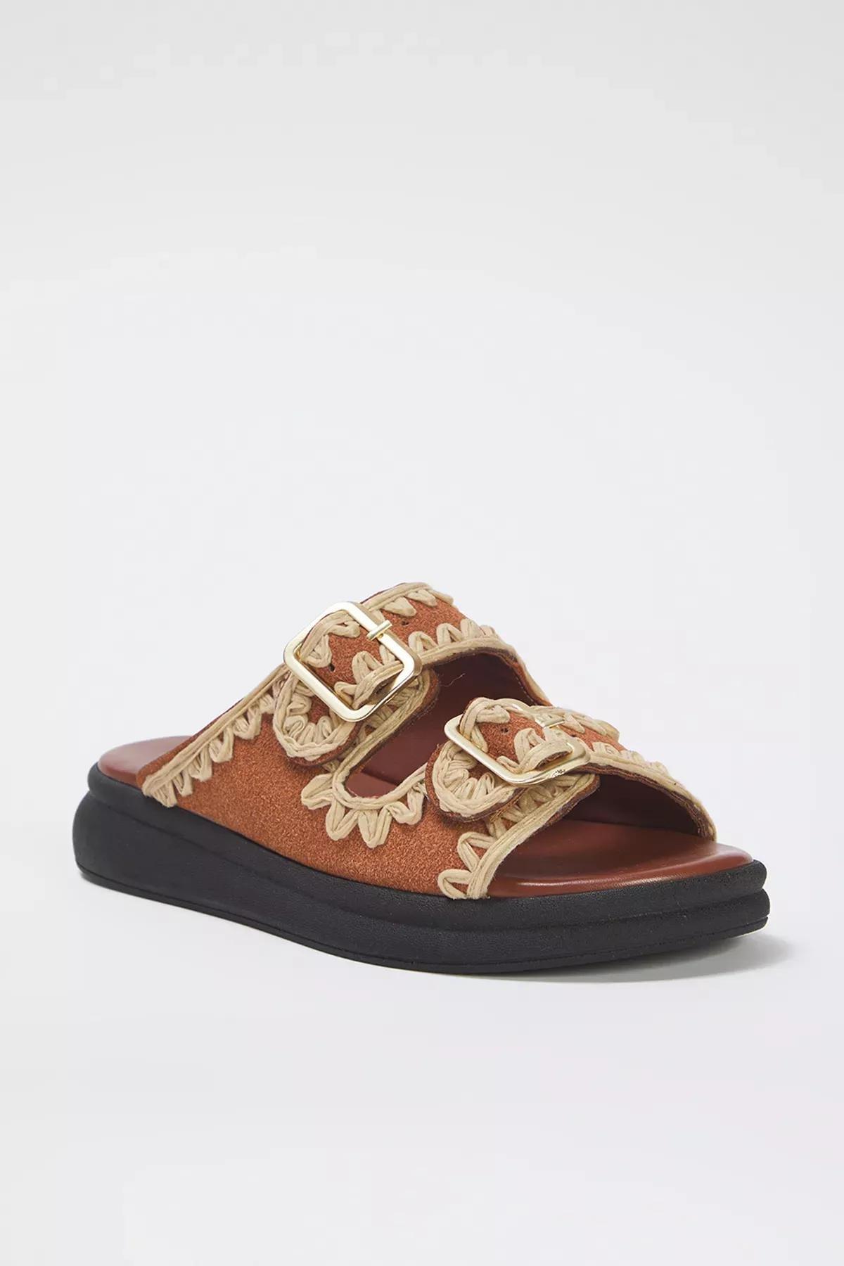 Brown Antique Flat Slippers, , large image number 0