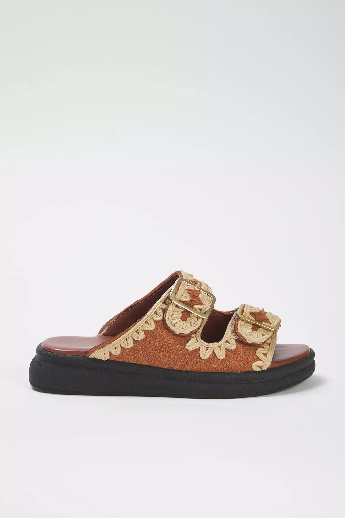Brown Antique Flat Slippers, , large image number 1