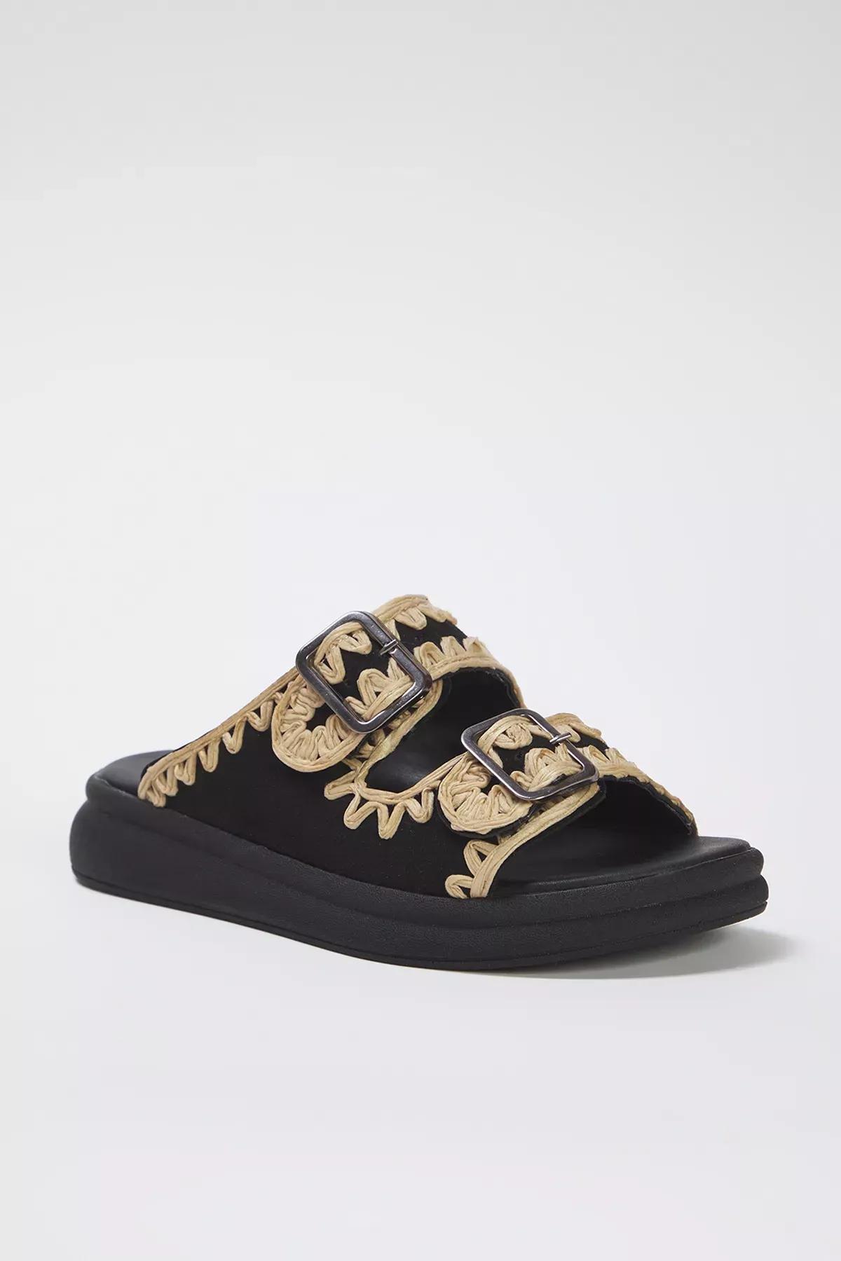 Black Antique Flat Slippers, , large image number 0