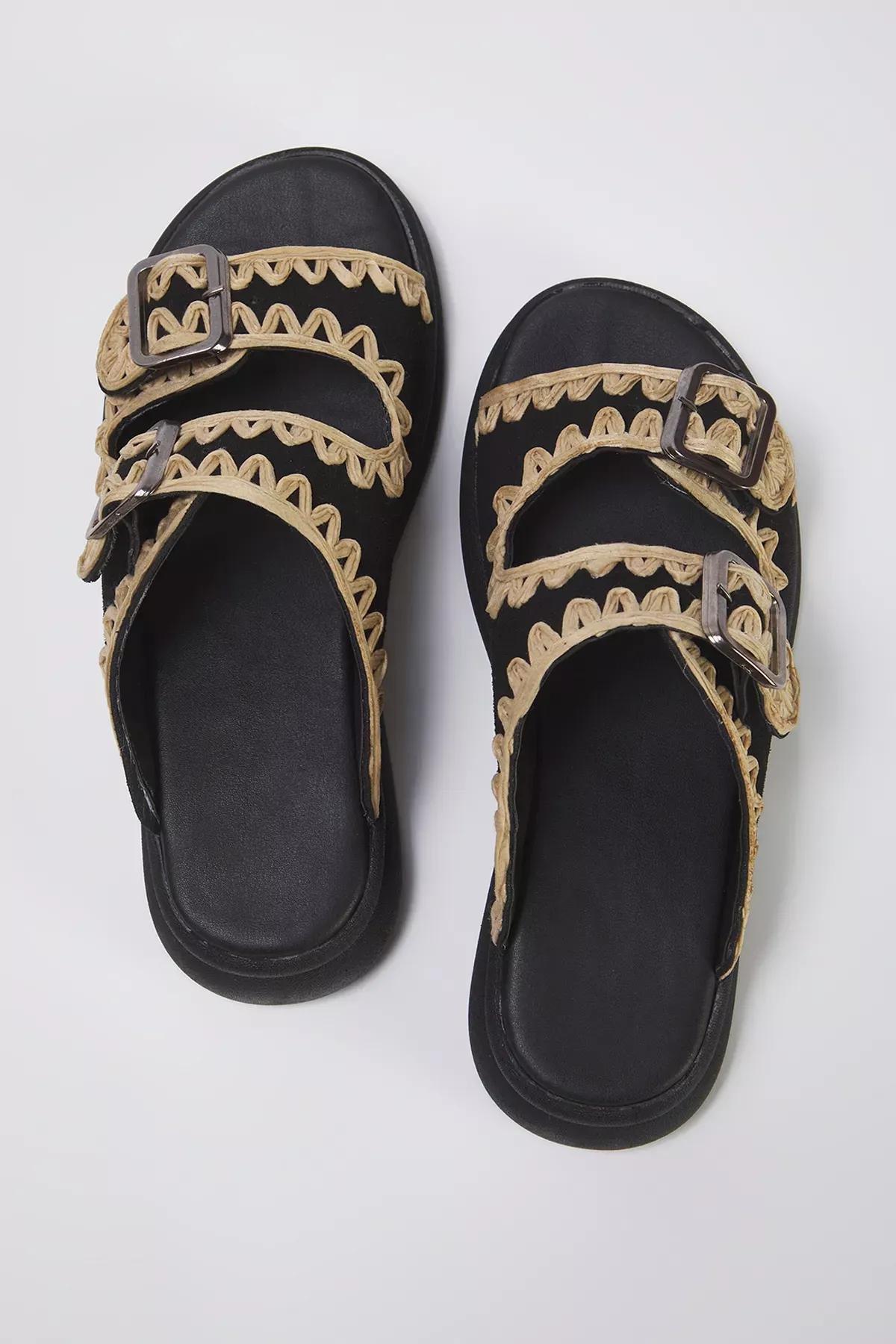 Black Antique Flat Slippers, BLACK, medium