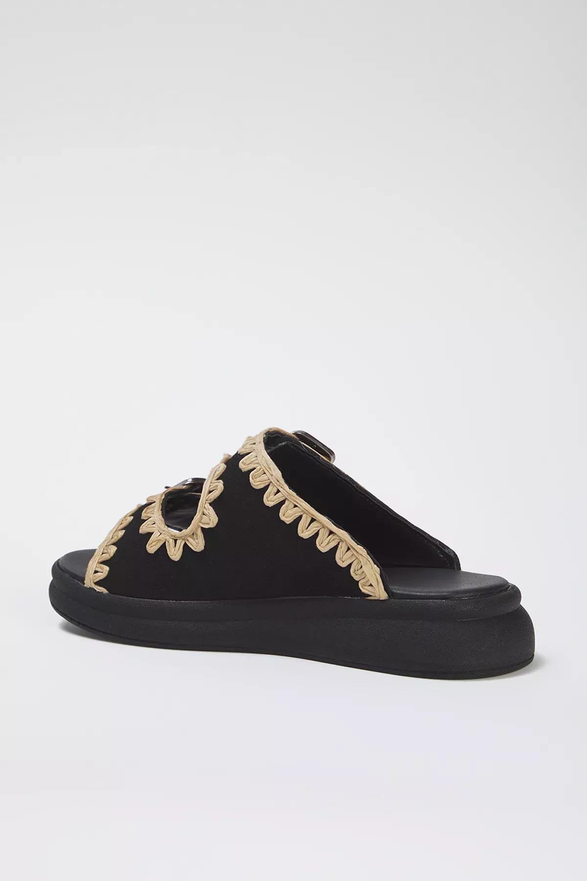 Black Antique Flat Slippers, , large image number 3