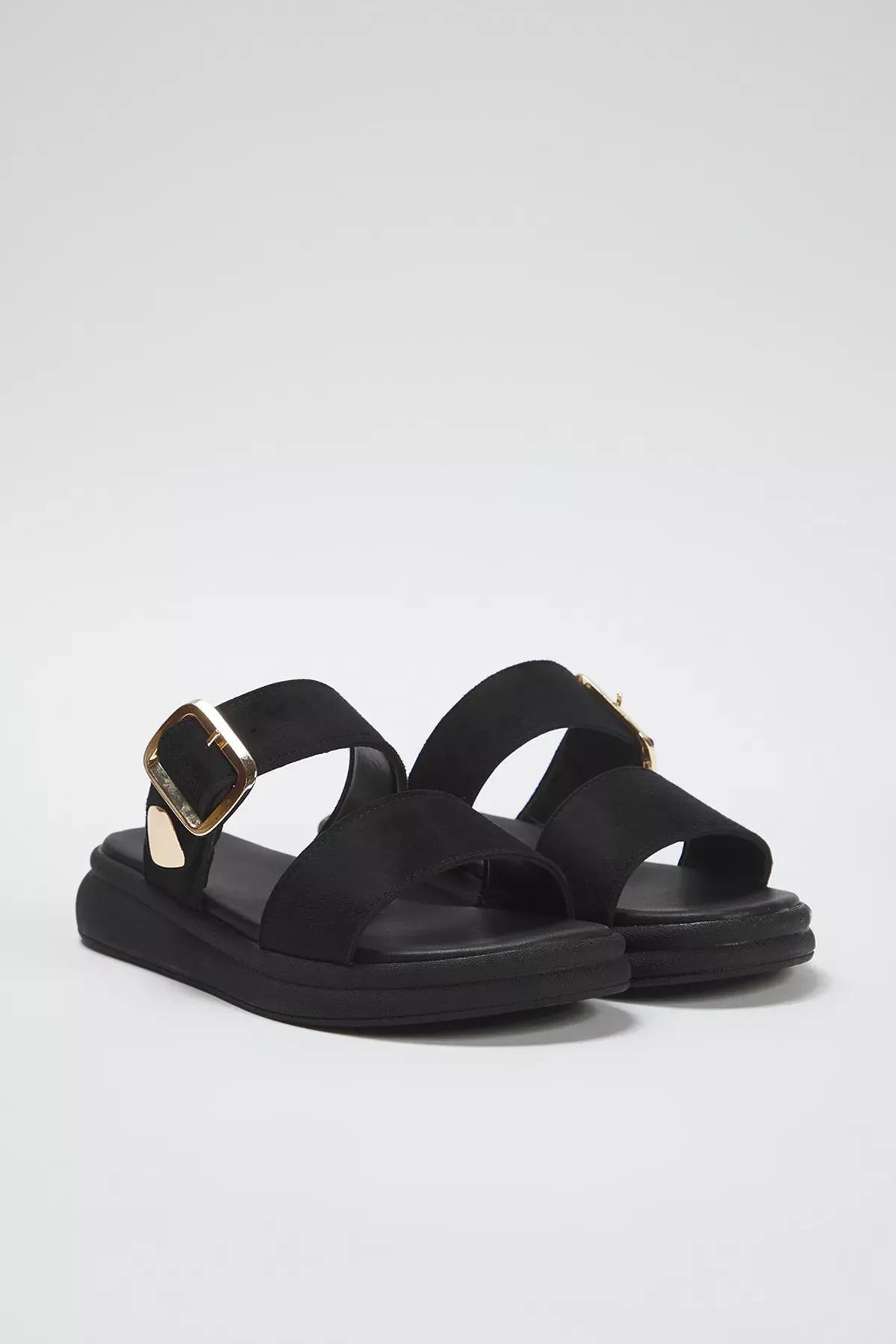 Black Gold Flat Slippers, , large image number 3