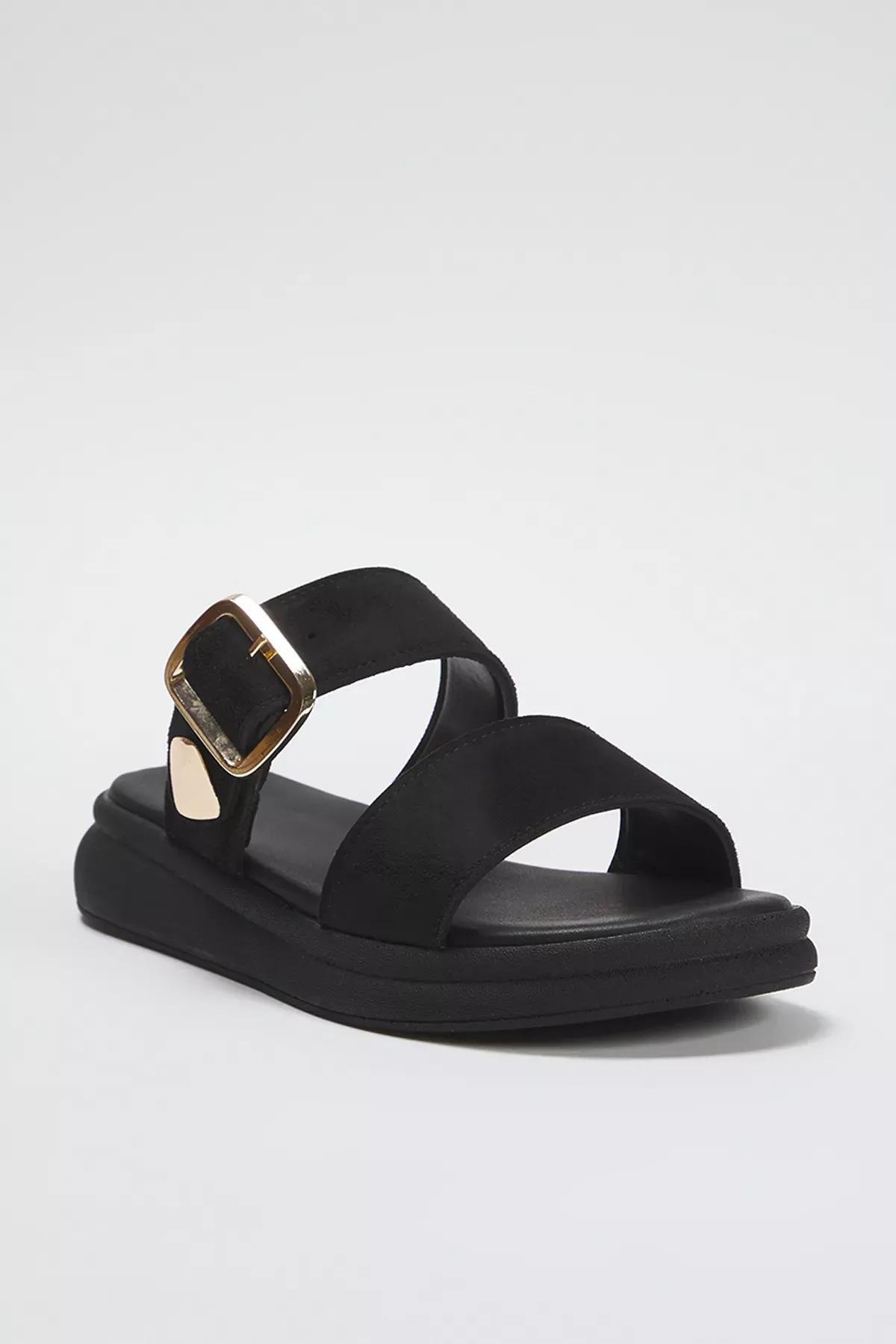 Black Gold Flat Slippers, , large image number 4