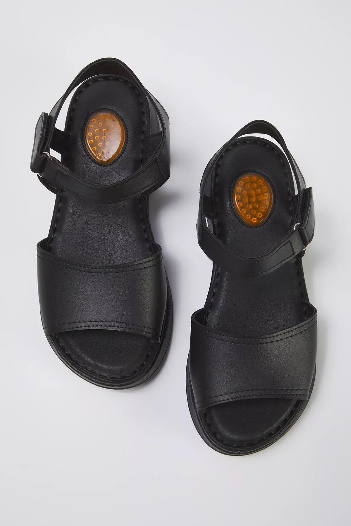 Black Comfort Strap Sandals, BLACK, large image number 1