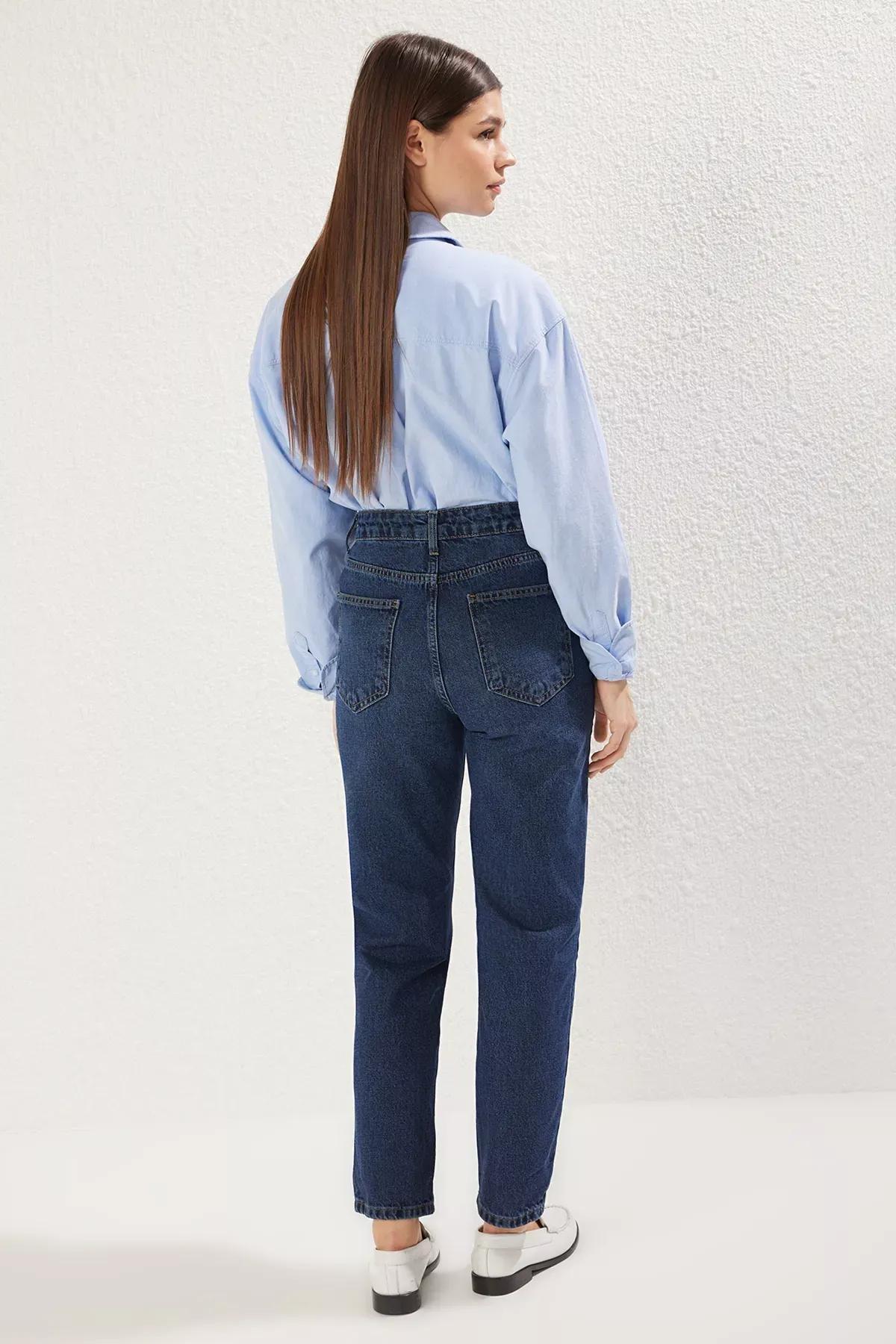 Blue Regular Waist Mom Jeans, , large image number 4