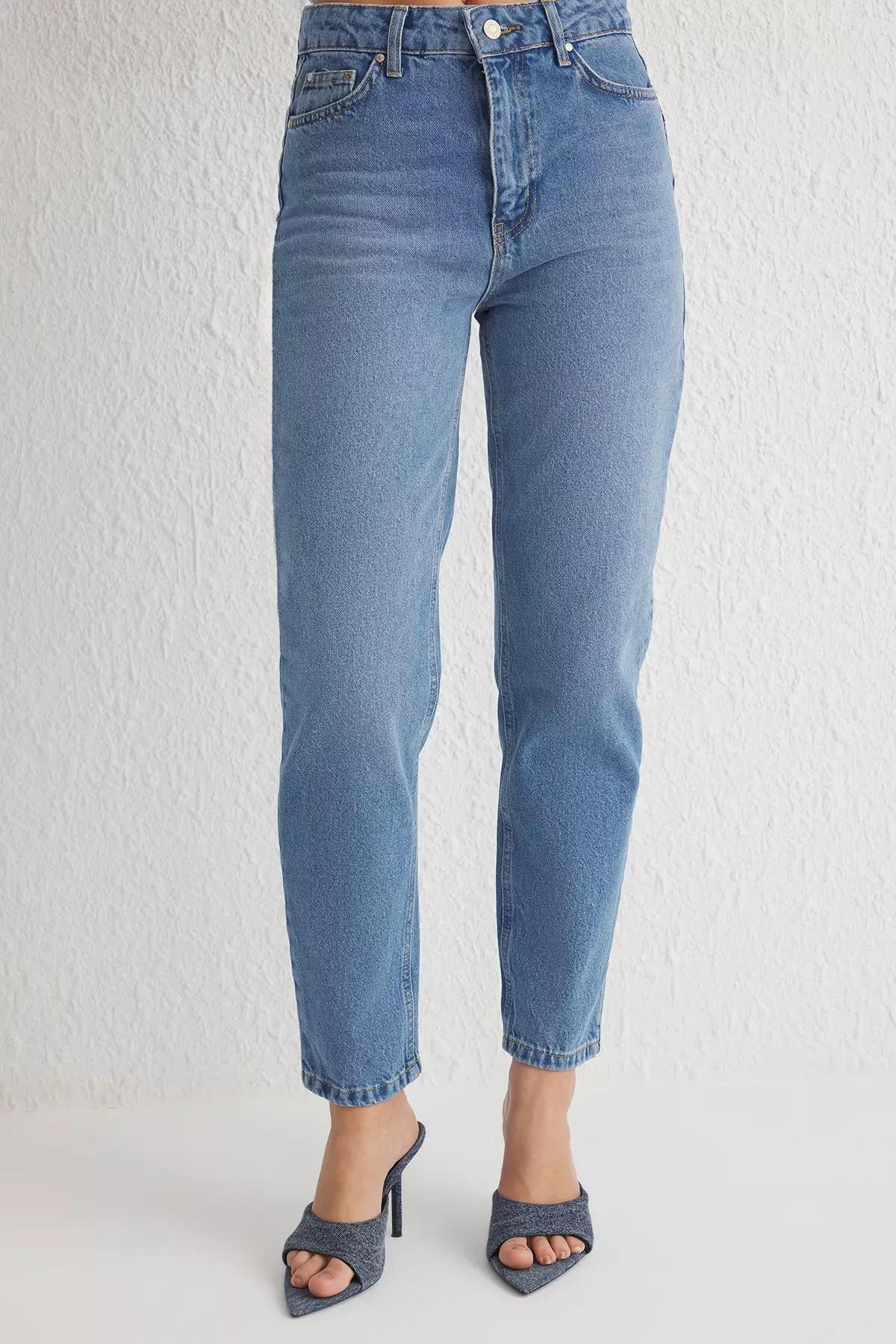 Blue Regular Waist Mom Jeans, , large image number 2