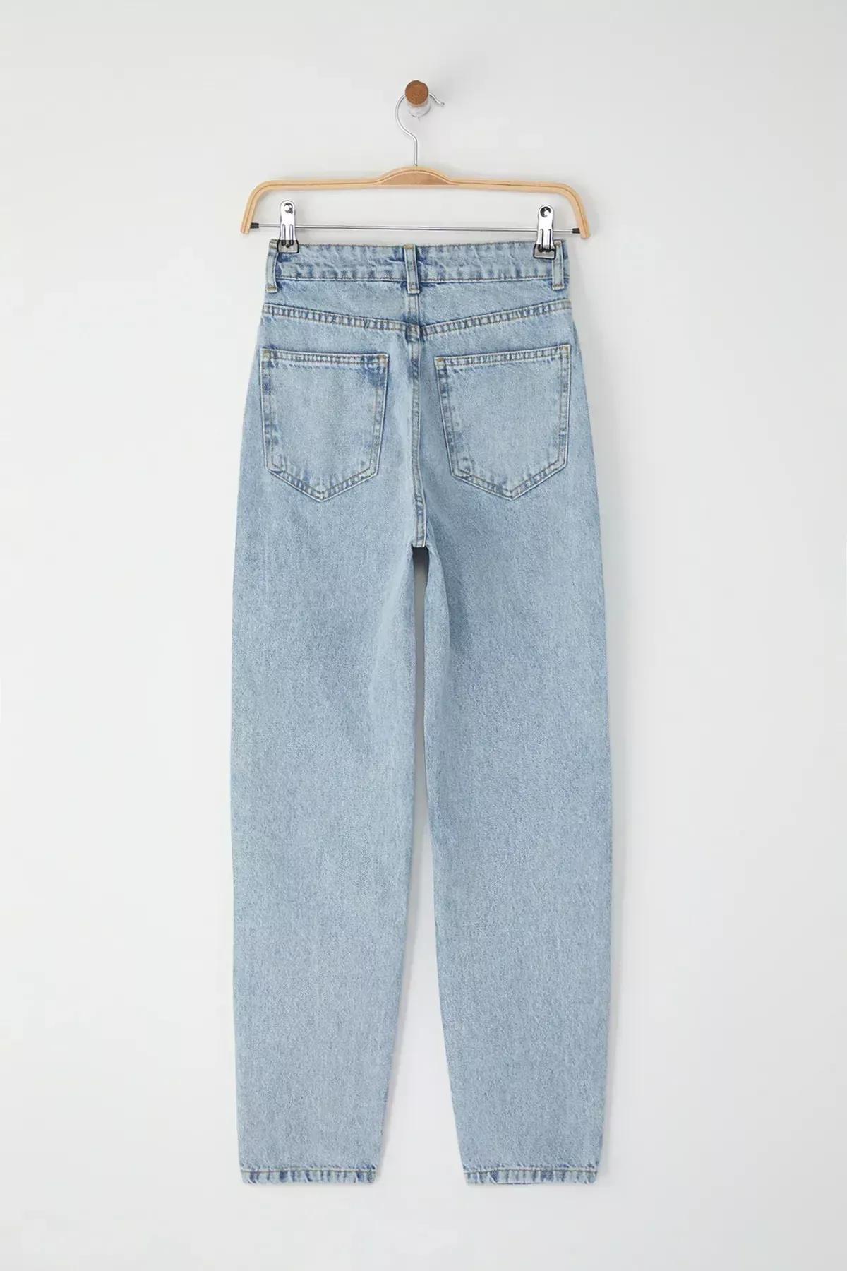 Blue High-Waist Mom Jeans, LIGHT BLUE, large image number 5