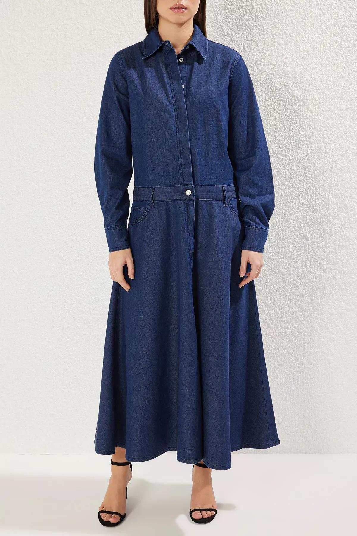 Blue Maxi Denim Shirt Dress, DARK BLUE, large image number 2