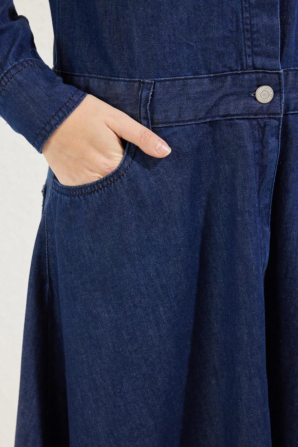 Blue Maxi Denim Shirt Dress, DARK BLUE, large image number 3