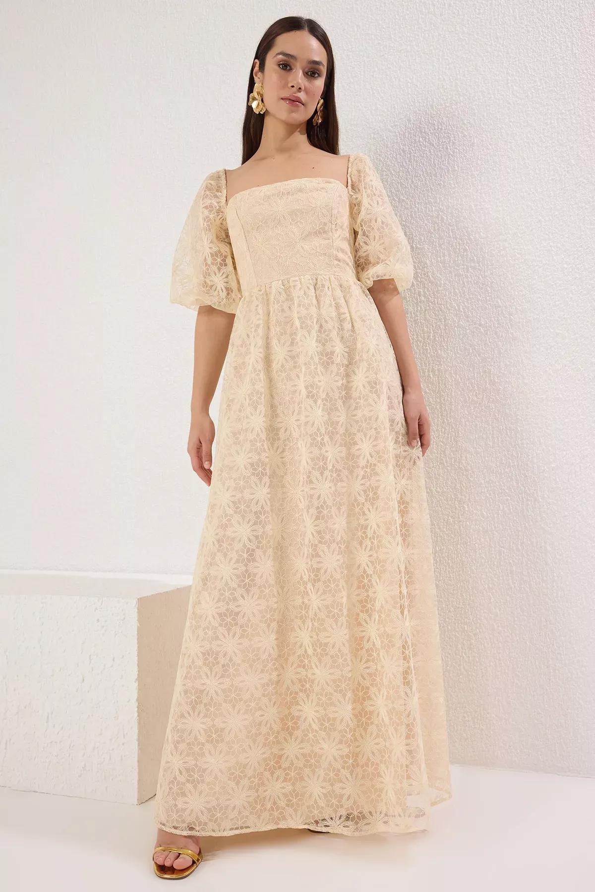 Cream A-Lined Dress, , large image number 1