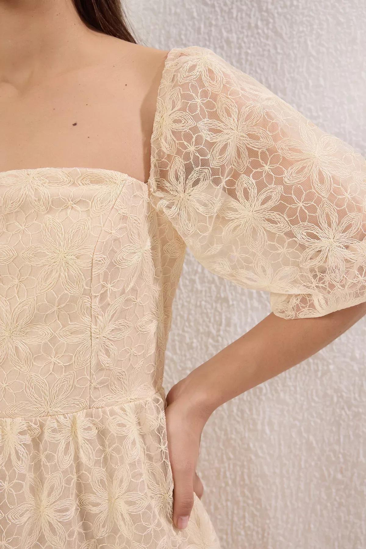 Cream A-Lined Dress, , large image number 2