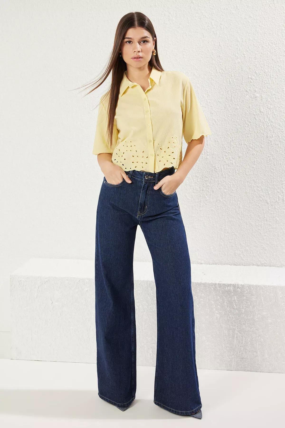 Woven Shirt Yellow Hem and Sleeve Embroidery, C101_7287, large image number 0