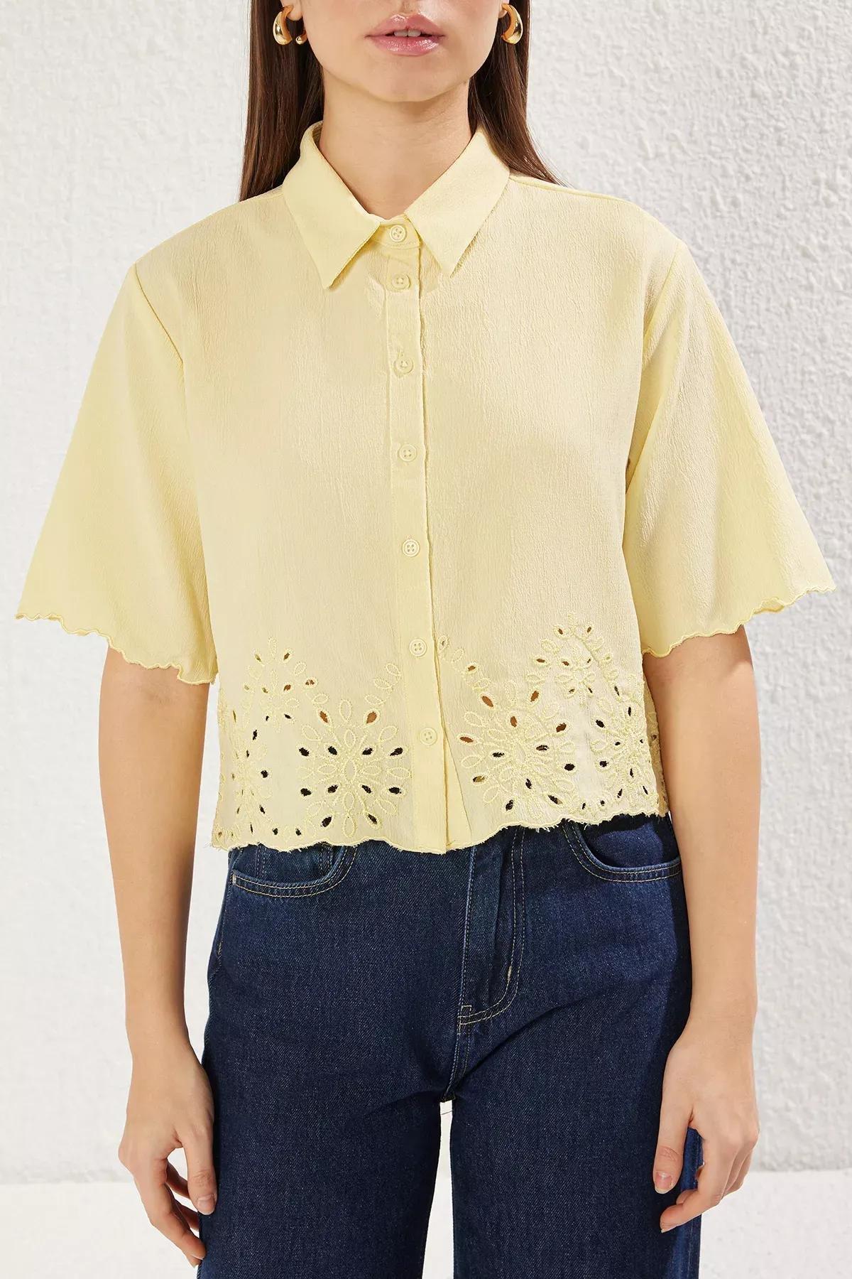 Woven Shirt Yellow Hem and Sleeve Embroidery, C101_7287, large image number 3