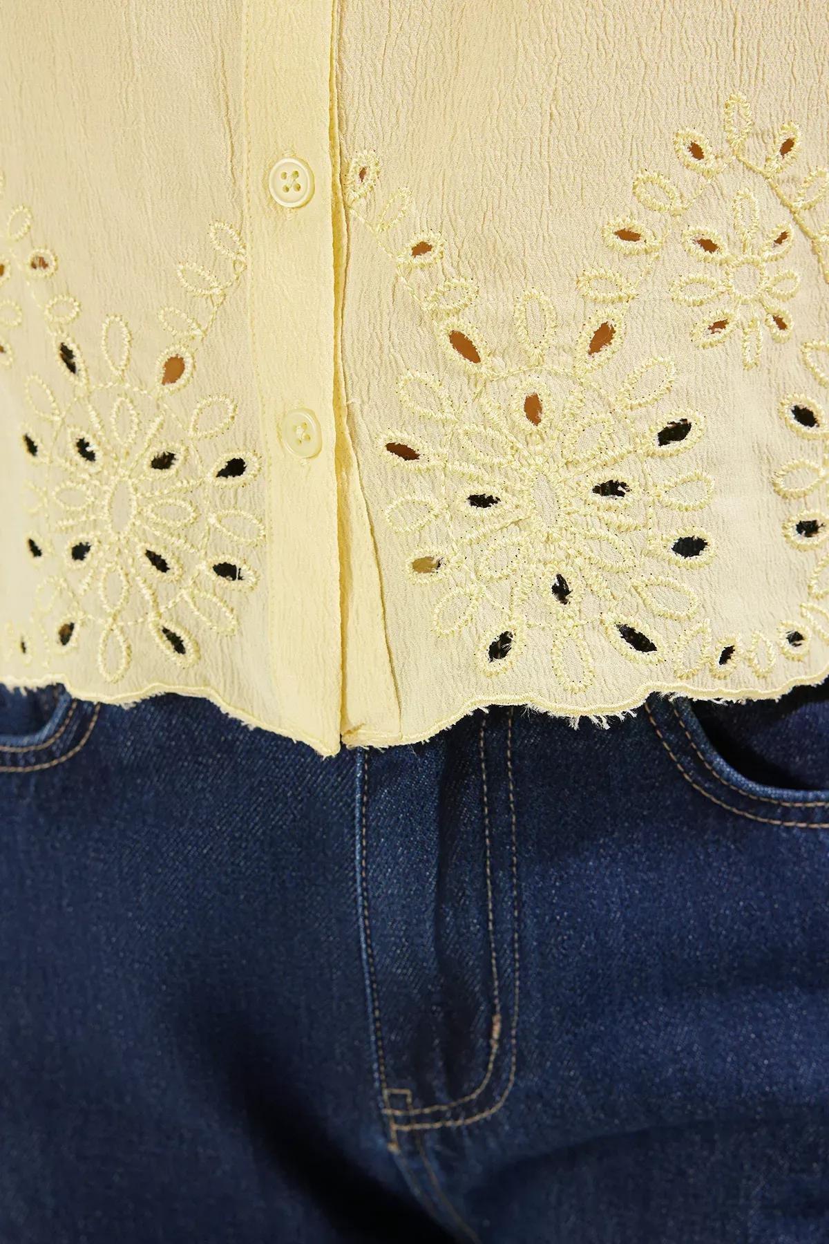 Woven Shirt Yellow Hem and Sleeve Embroidery, C101_7287, large image number 4