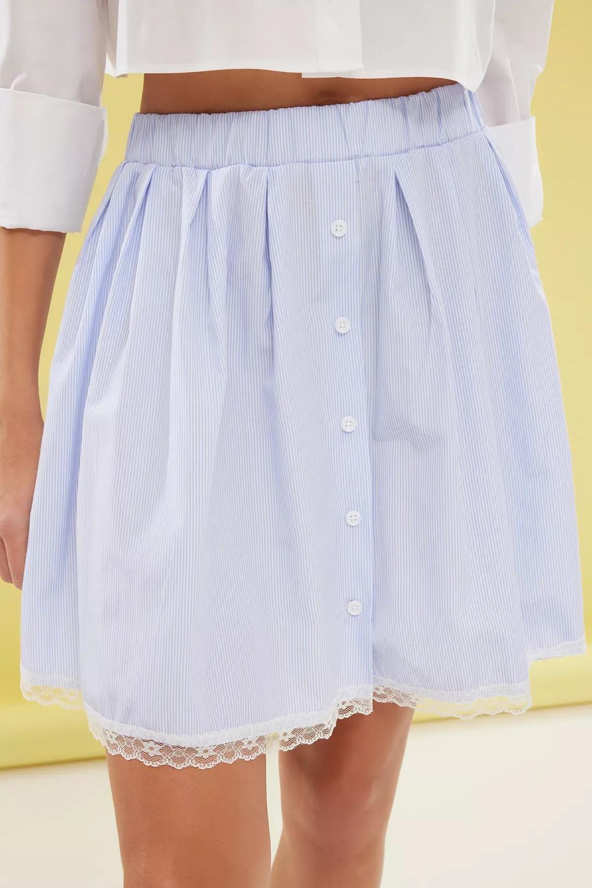 Blue Pleated Mini Skirt Lace, , large image number 2