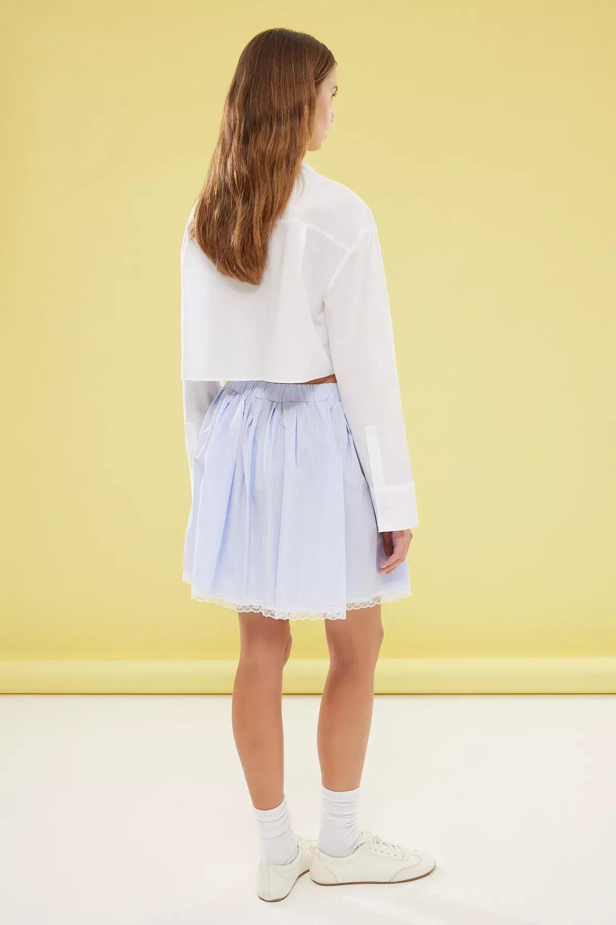 Blue Pleated Mini Skirt Lace, , large image number 4