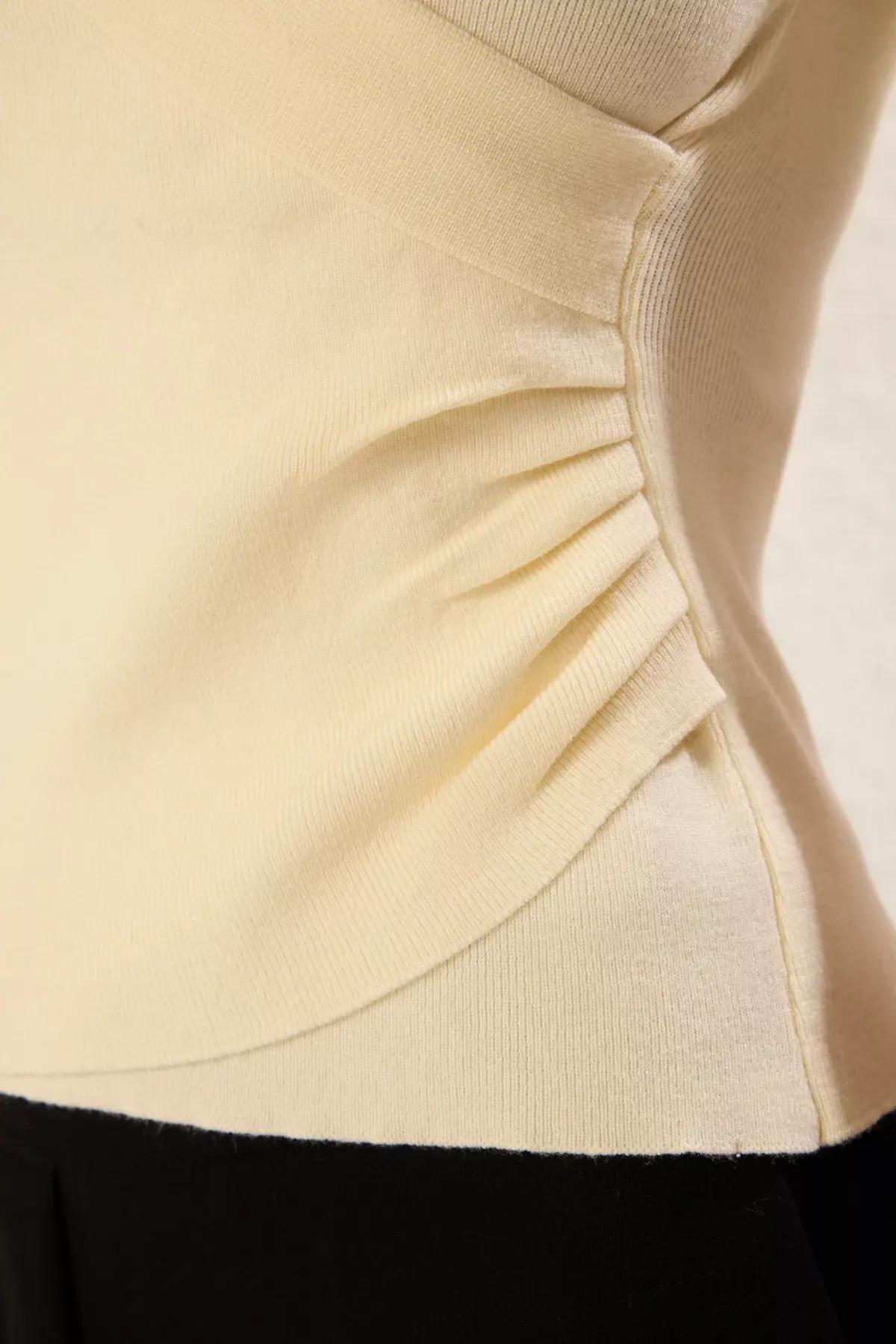 Beige Double Breasted Gathered Blouse, Ecru, large image number 3