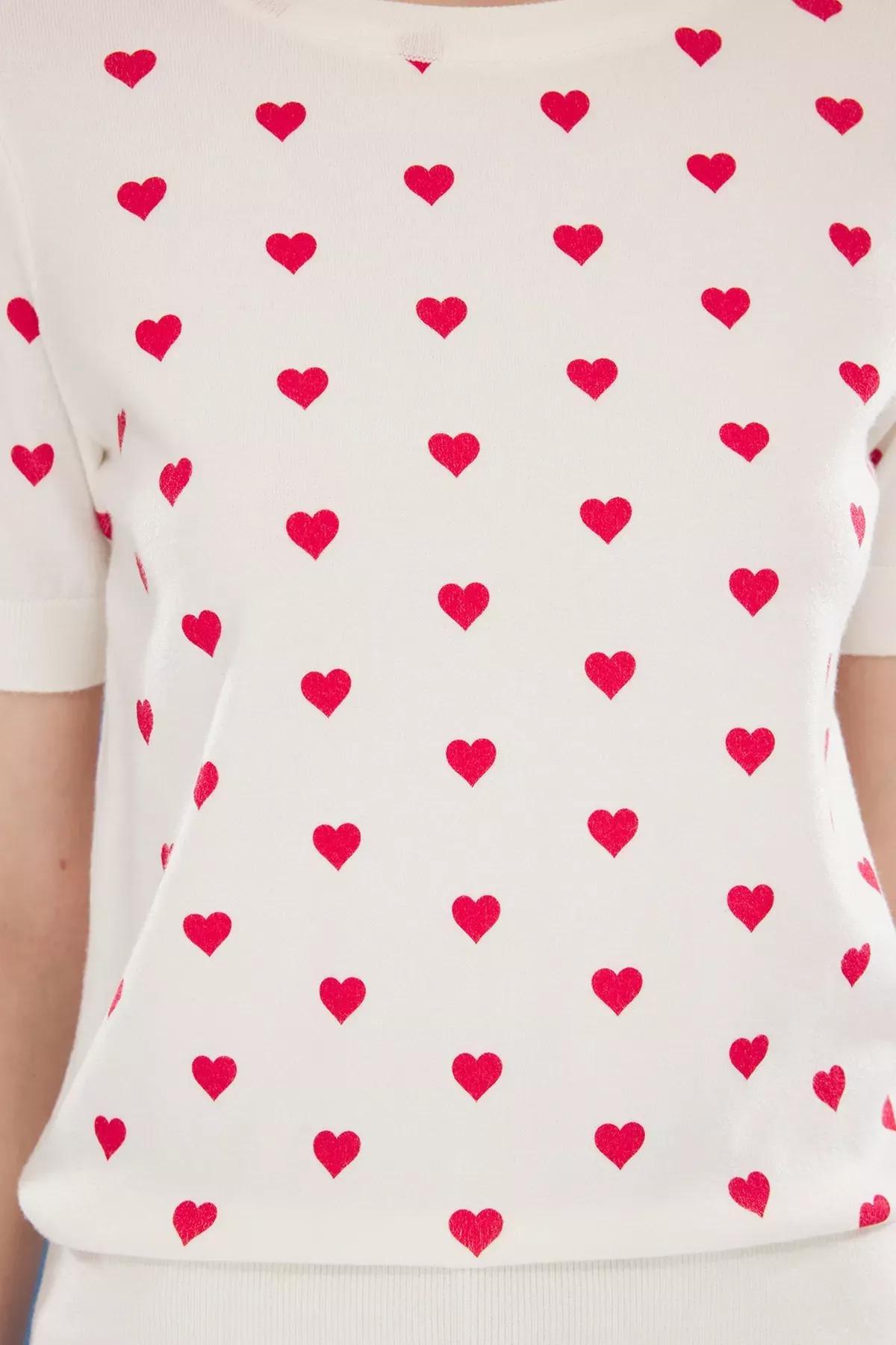 White Heart Print Knit Blouse, , large image number 3